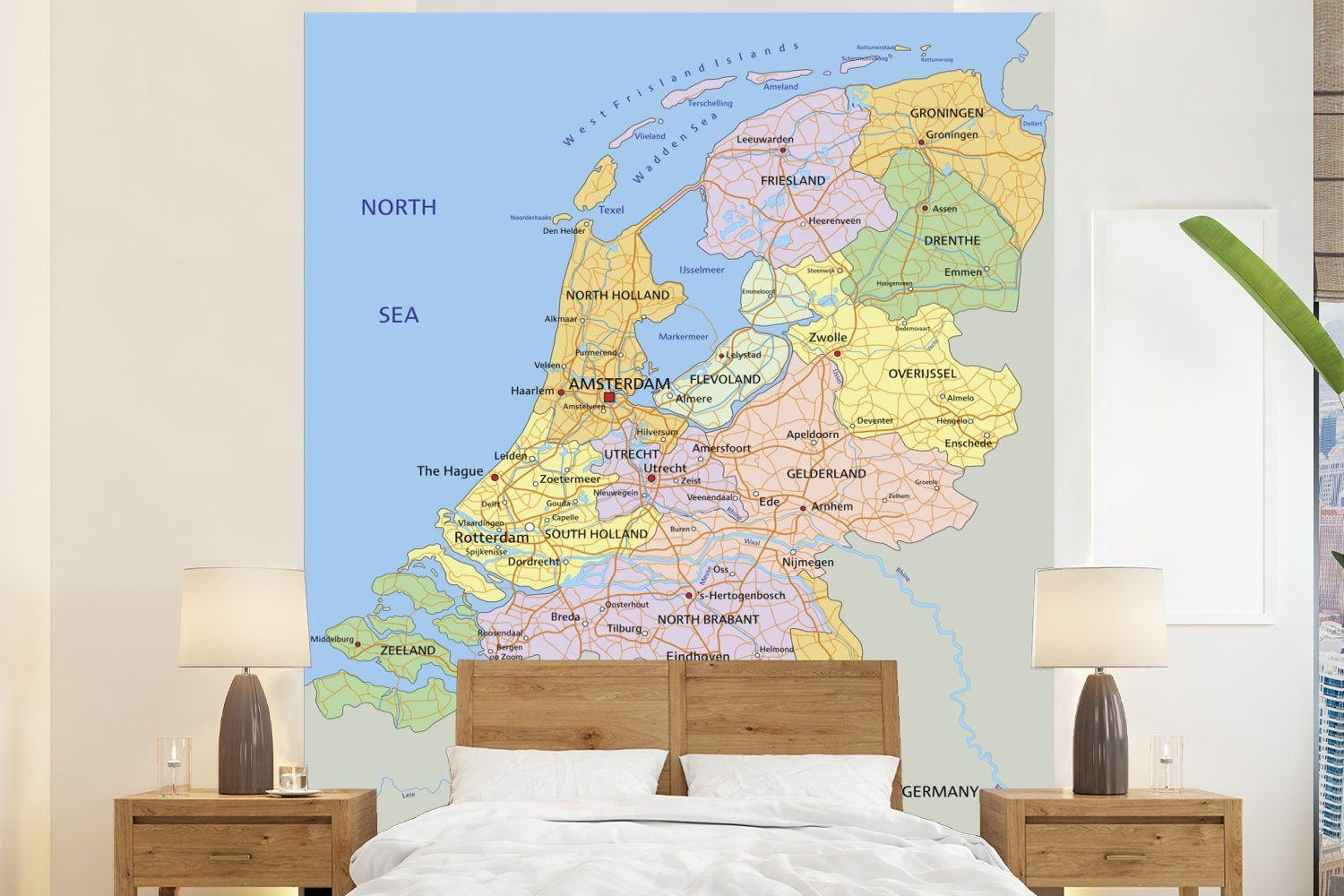 MuchoWow Fototapete Englische Karte - Niederlande - Farben, Matt, bedruckt, (3 St), Vliestapete für Wohnzimmer Schlafzimmer Küche, Fototapete