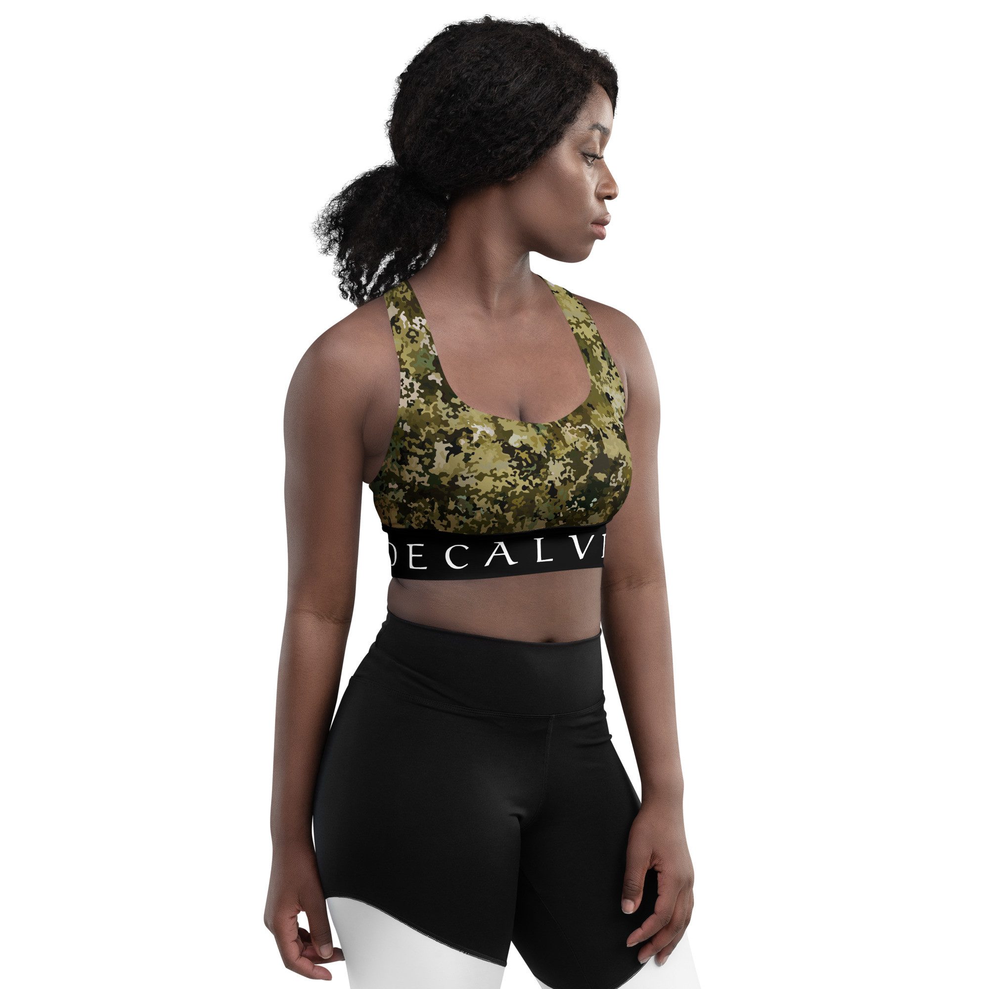 DECALVIBES Sport-BH Longline Sports Bra Forest Camouflage Longline Design, starker Halt, herausnehmbare Pads, atmungsaktiv