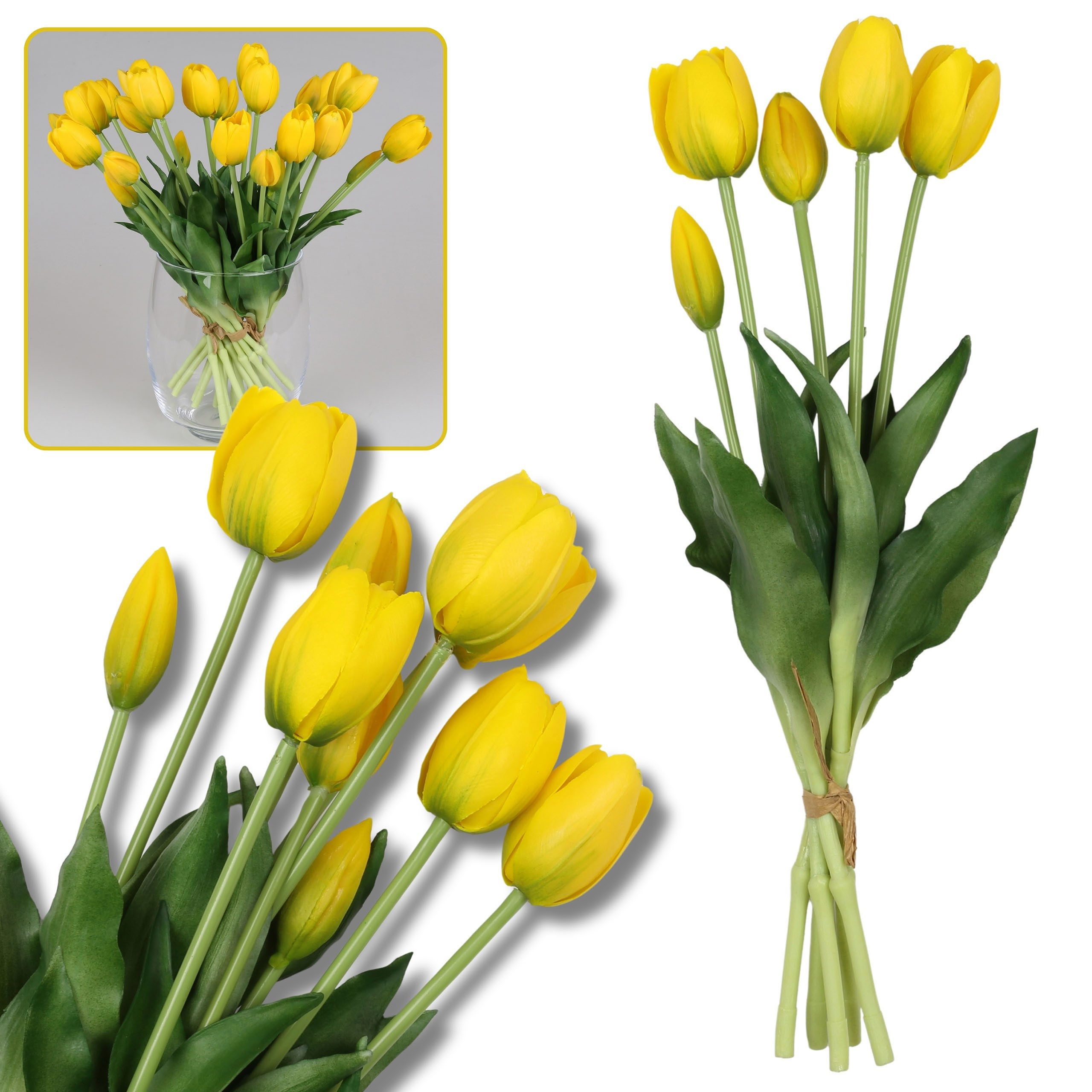 Kunstblumenstrauß Silikontulpen, gelb, wie lebendig, Strauß von 5 Stück, Sarcia.eu