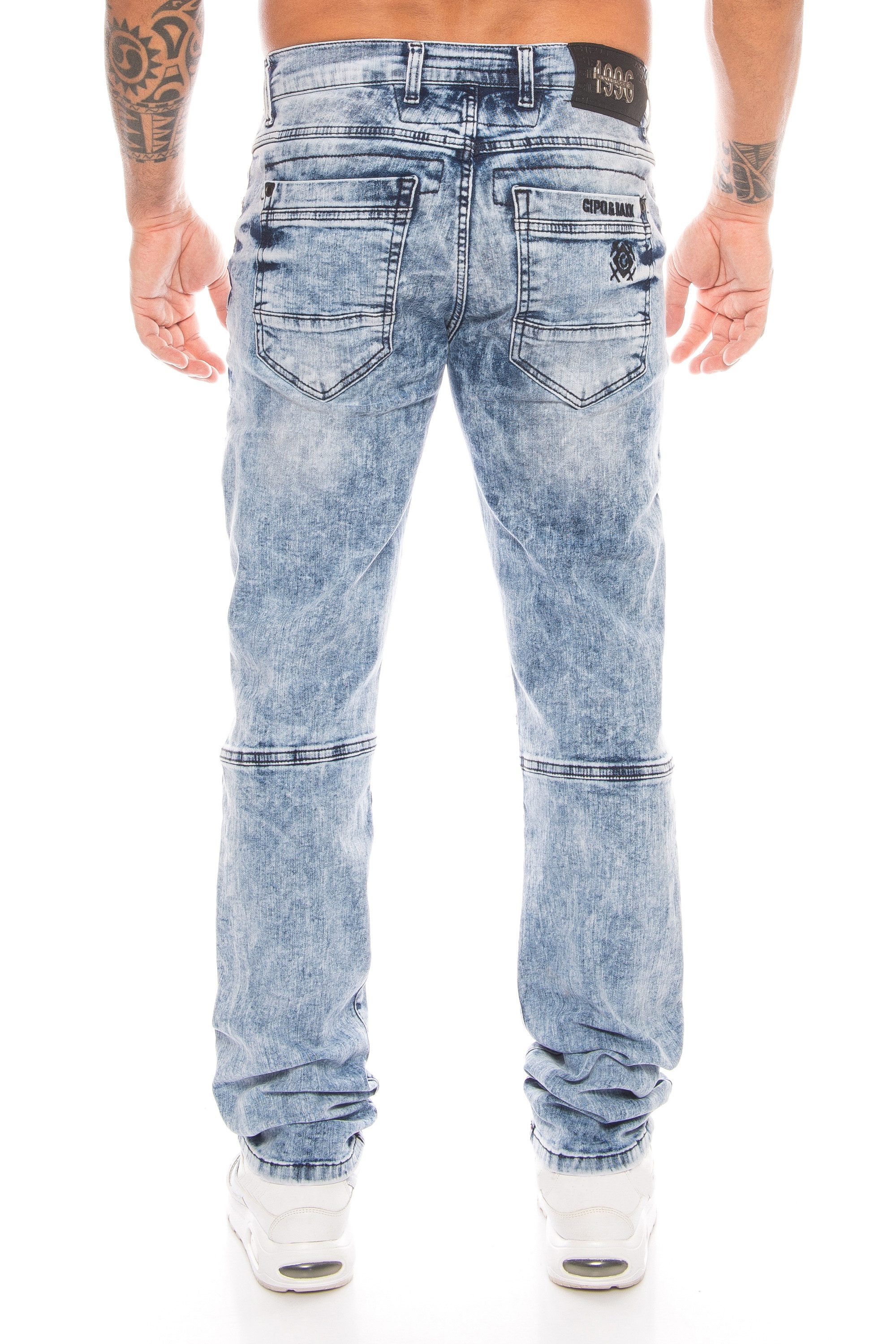 Cipo & Baxx Slim-fit-Jeans Herren Jeans Hose mit vielen Details Jeanshose mit ausgefallener Waschung und sytlischer Taschenarretierung