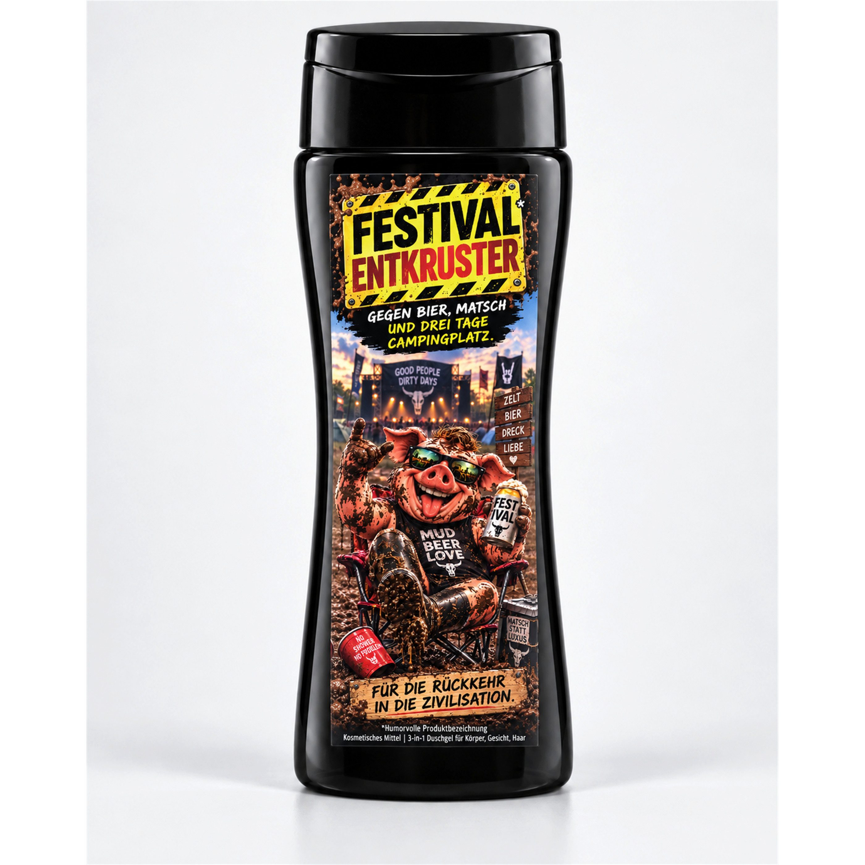 Deggelbam Duschgel Festival Entkruster 3-in-1 Duschgel – Festival Geschenk 250 ml, 3-in-1, Festival-Geschenk, Camping-Humor, 250 ml