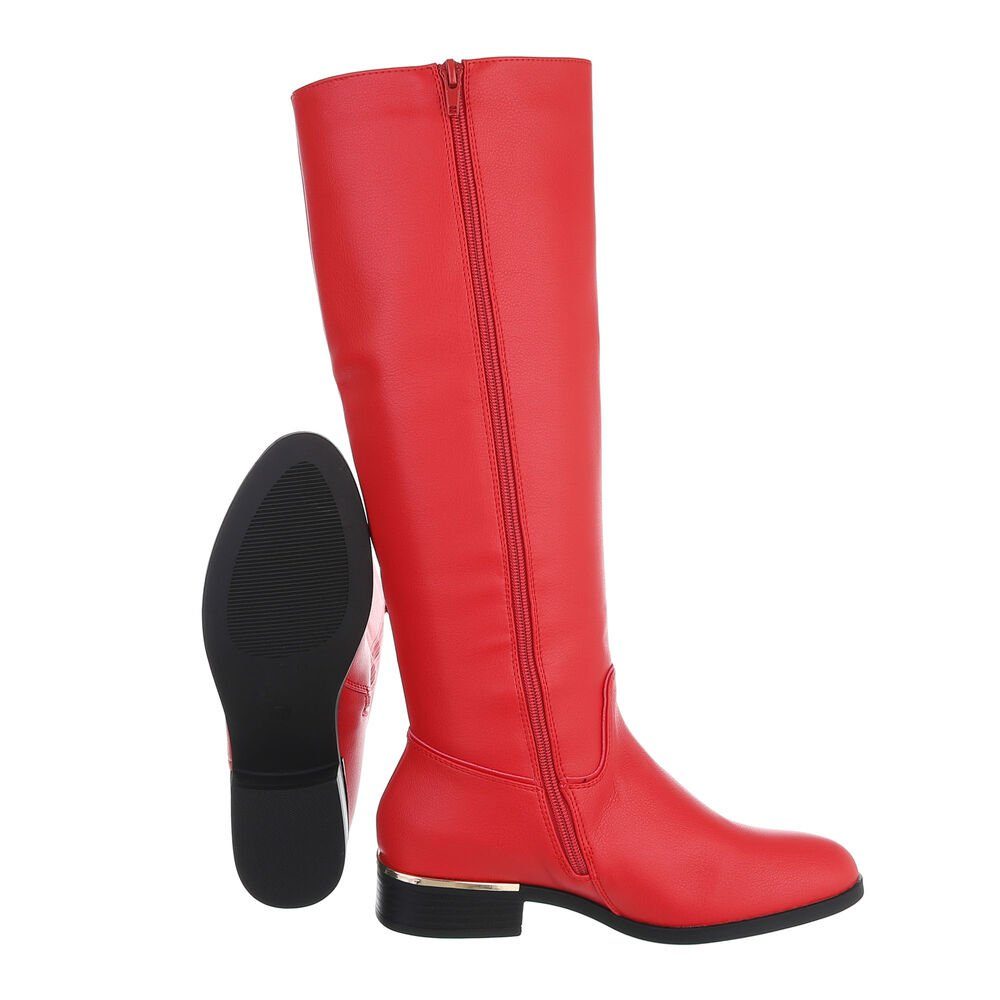 Ital-Design Damen Elegant Stiefel Blockabsatz Flache Stiefel in Rot