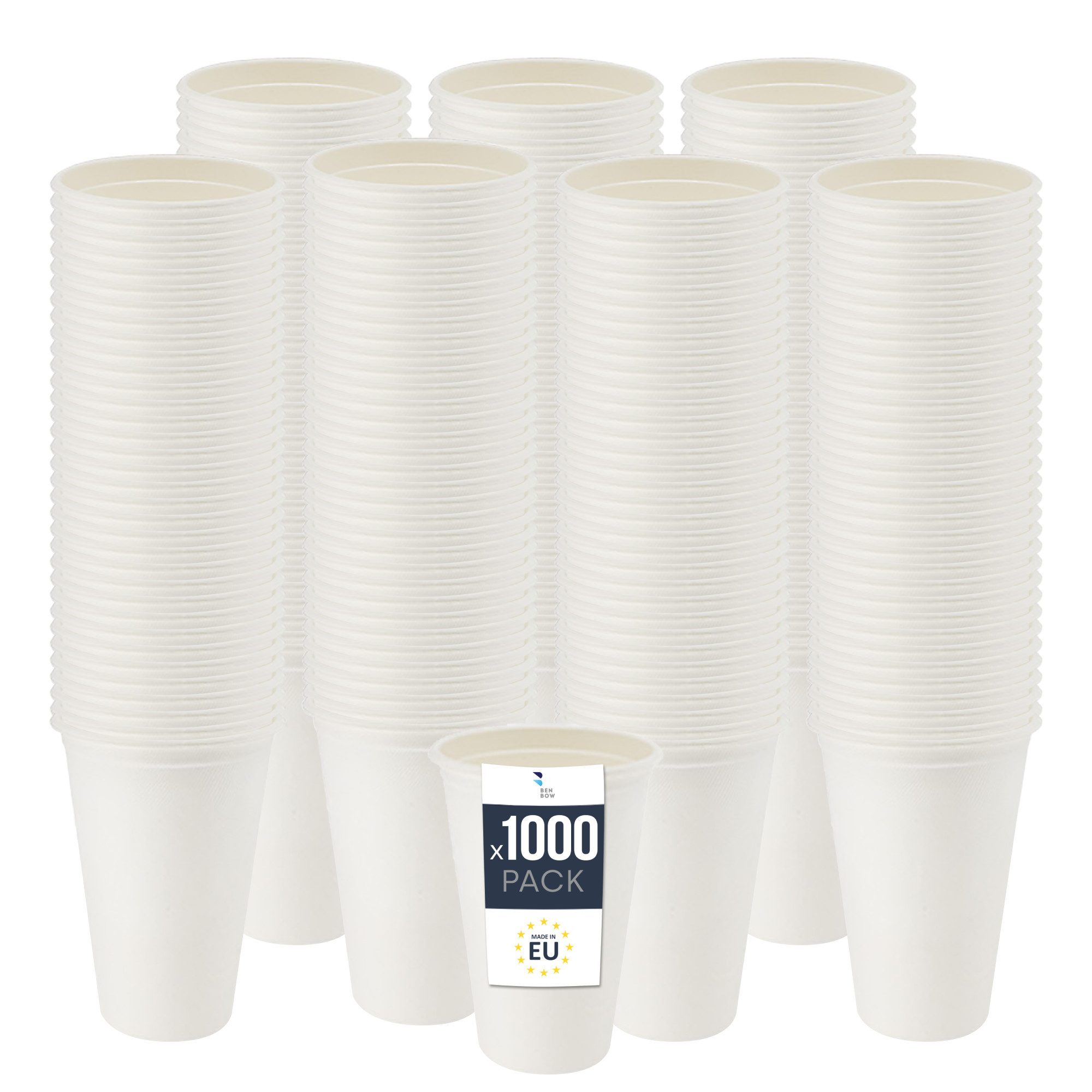 BENBOW Einwegbecher Einwegbecher aus Zuckerrohr, Weiß, 1000-tlg., Zuckerrohr, Einwegbecher aus Zuckerrohr, Weiß, 400 ml x 1000