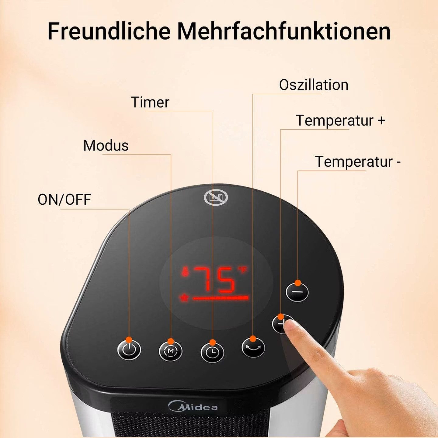 comfee Heizlüfter Midea Europe Fan Heater NTH20-17BR – Heizlüfter 2000 W – Weiß/Schwarz, Fernbedienung, Timer