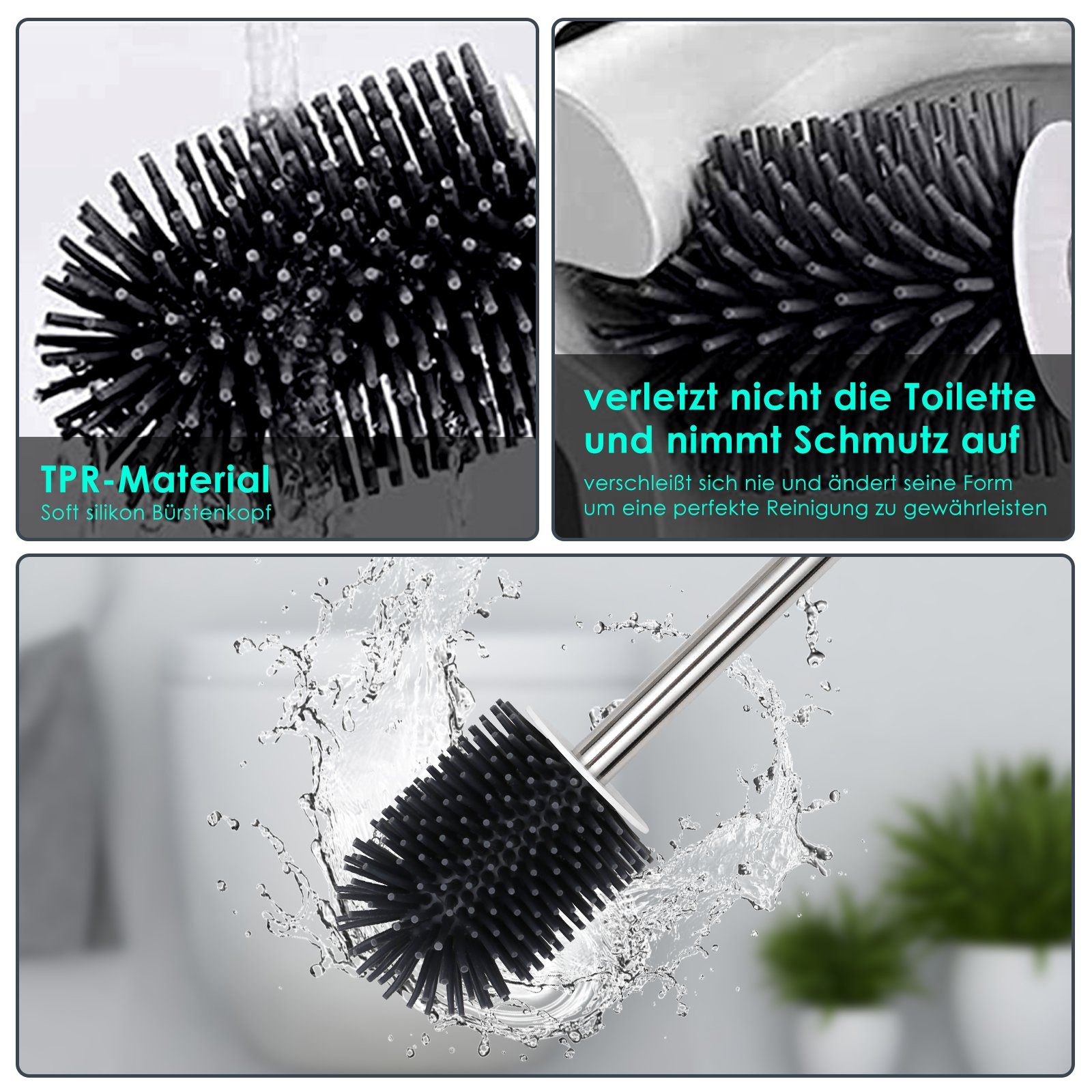 hygenische WC Silikon Toilettenbürste Brush 1 WC-Reinigungsbürste Halter in 2 Clanmacy Steril antibakterielle