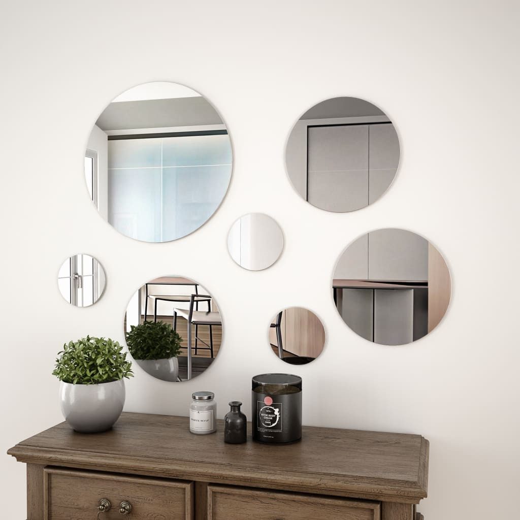 furnicato Wandspiegel Spiegelset 7-teilig 7-21 cm Glas, Einfache Wandmontage mit Klebepads für dein dekoratives Wandbild