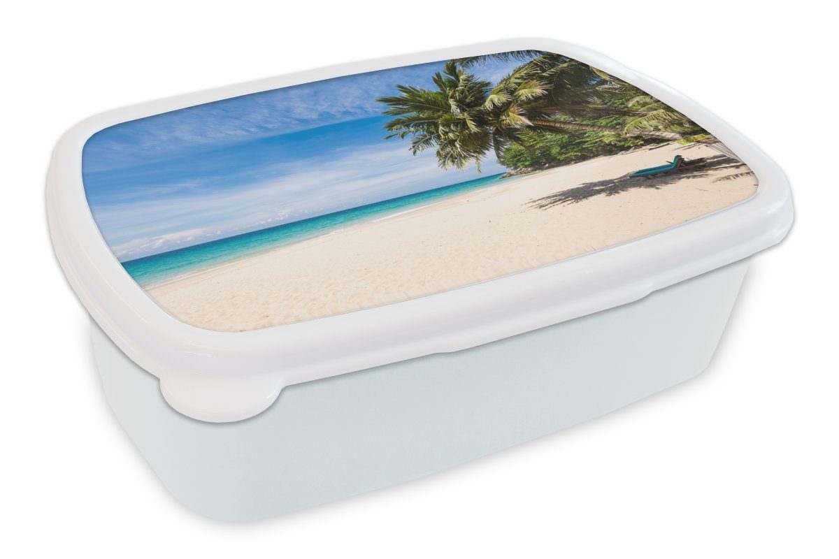 MuchoWow Lunchbox Strand - Tropen - Meer, Kunststoff, (2-tlg), Brotbox für Kinder und Erwachsene, Brotdose, für Jungs und Mädchen weiß