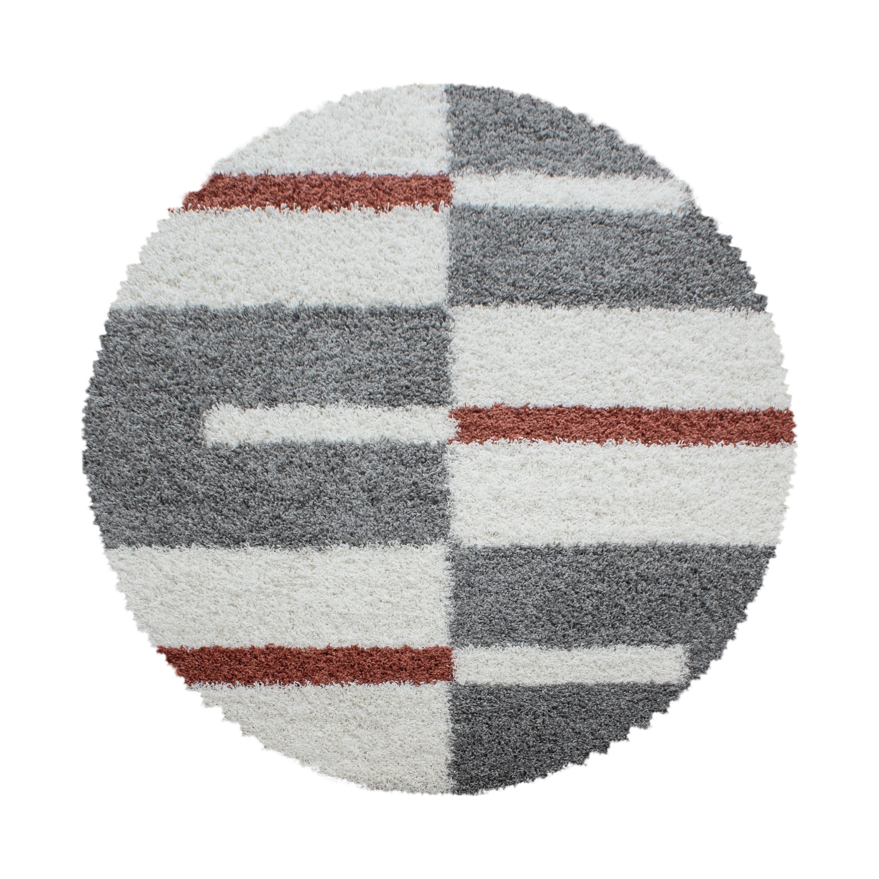Hochflor-Teppich Kariert Design, Carpettex, Rund, Höhe: 30 mm, Runder Teppich Kariert Design Teppich im Teppich Wohnzimmer