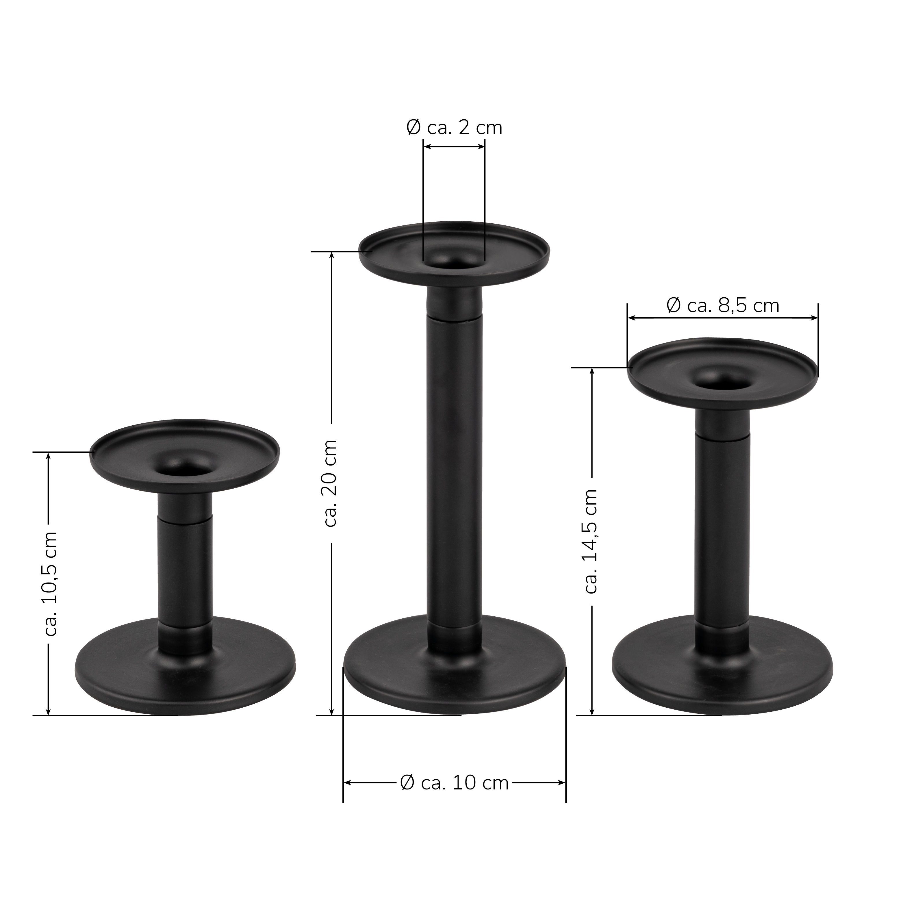 Kerzenhalter für bremermann 3 schwarz Kerzenständer, bremermann Metall, 3er-Set Kerzenhalter (Komplett-Set, 2in1, St), Stumpenkerzen