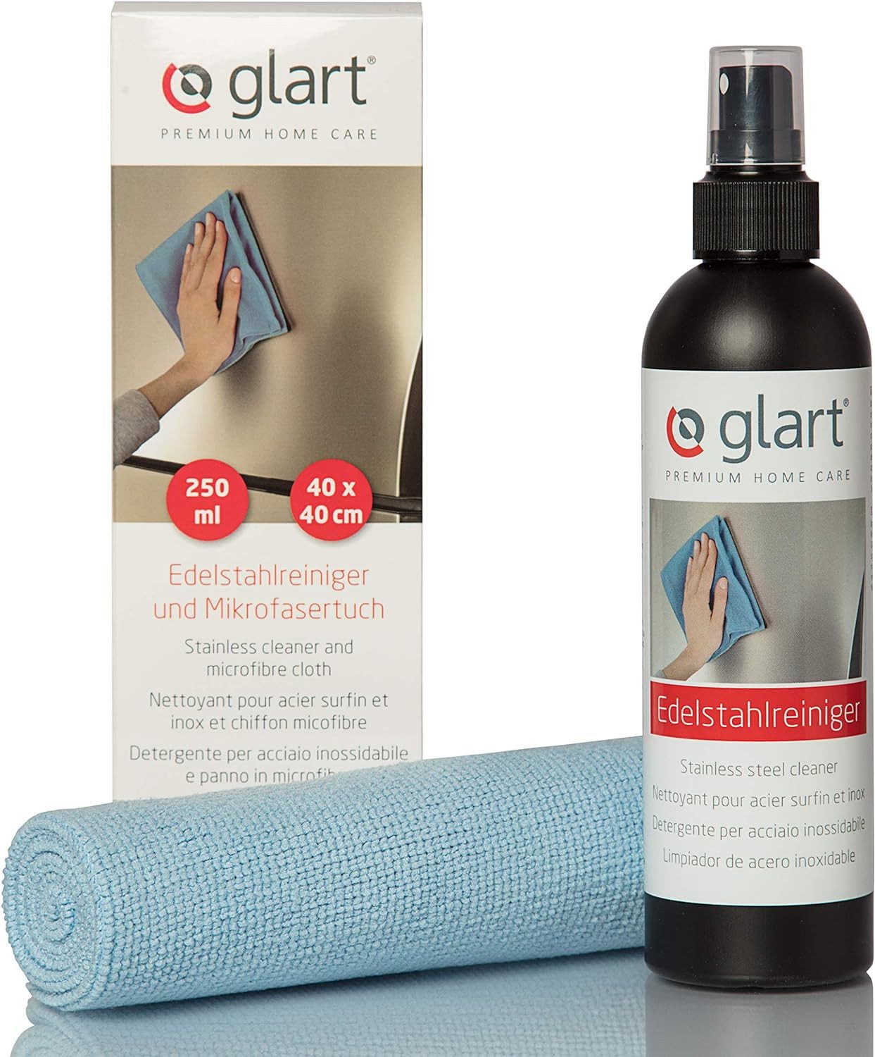 Glart 45ER Edelstahlreiniger 250ml & Mikrofasertuch - Streifenfreier Glanz Edelstahlreiniger