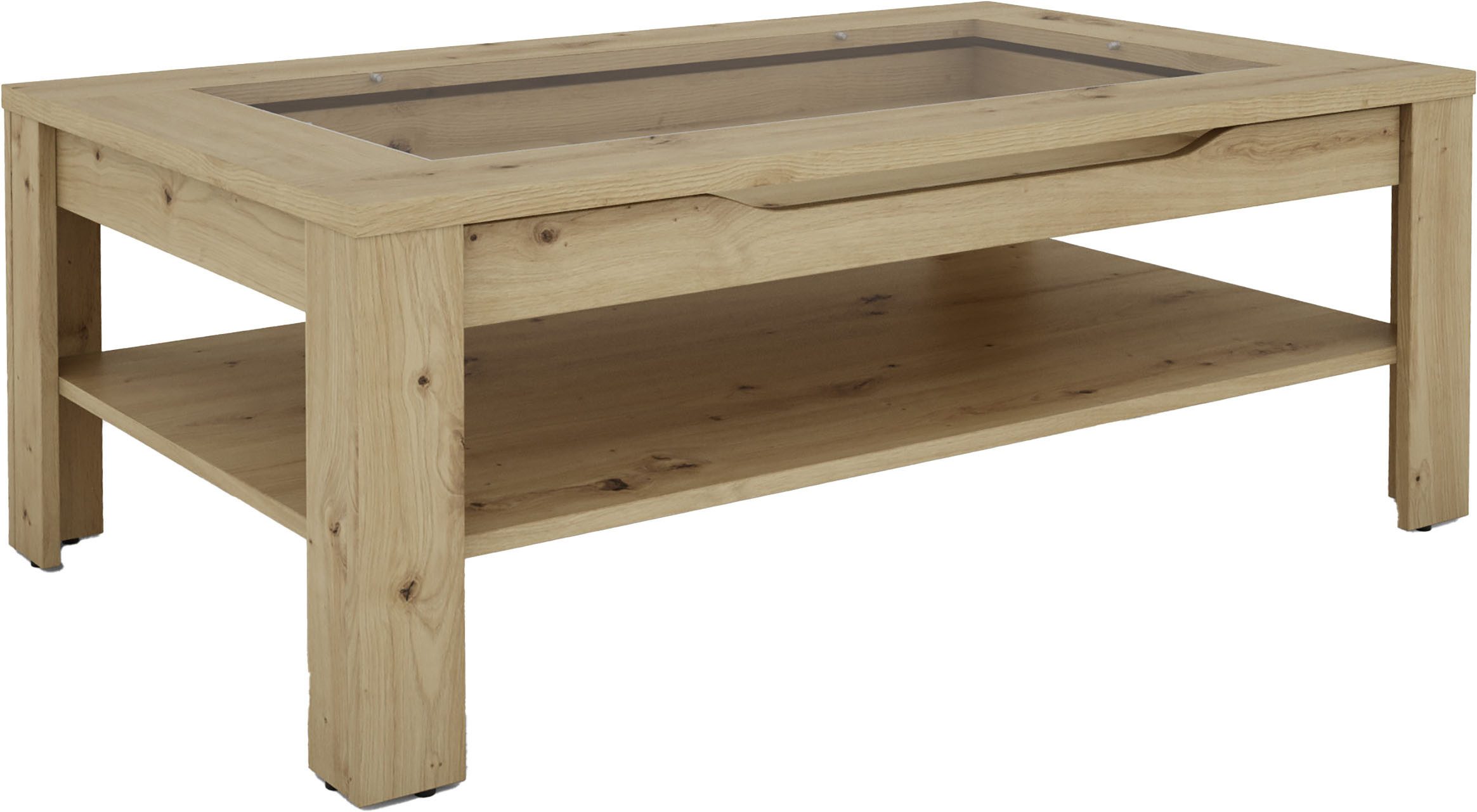 byLIVING Couchtisch RALPH, Tischplatte mit Glaseinlage, Stauraum, 1 Schubkasten, Rollschubführung