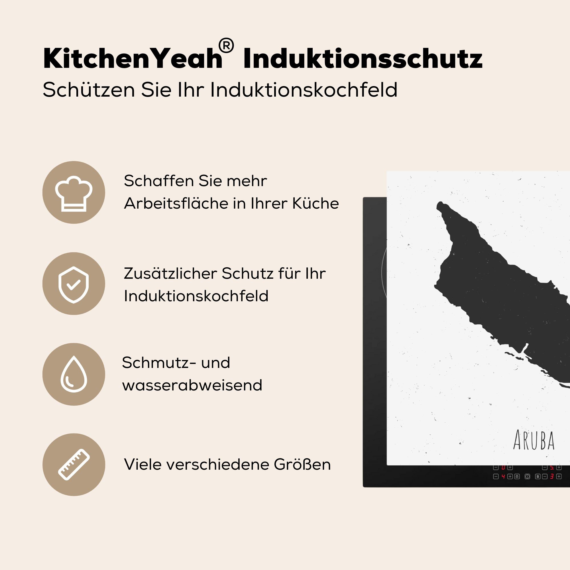 Vinyl, von staubigen MuchoWow Arbeitsplatte küche Aruba in Ceranfeldabdeckung, Hintergrund, 78x78 Illustration für Herdblende-/Abdeckplatte einem Schwarz cm, Eine tlg), auf (1
