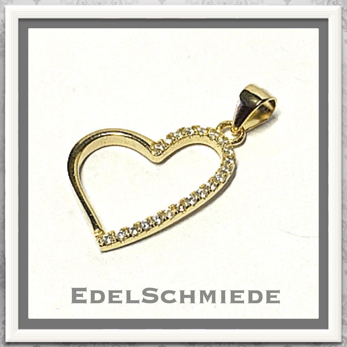 Kettenanhänger Edelschmiede925 zarter Anhänger als Herz 925 Silber Zirkonia verg.