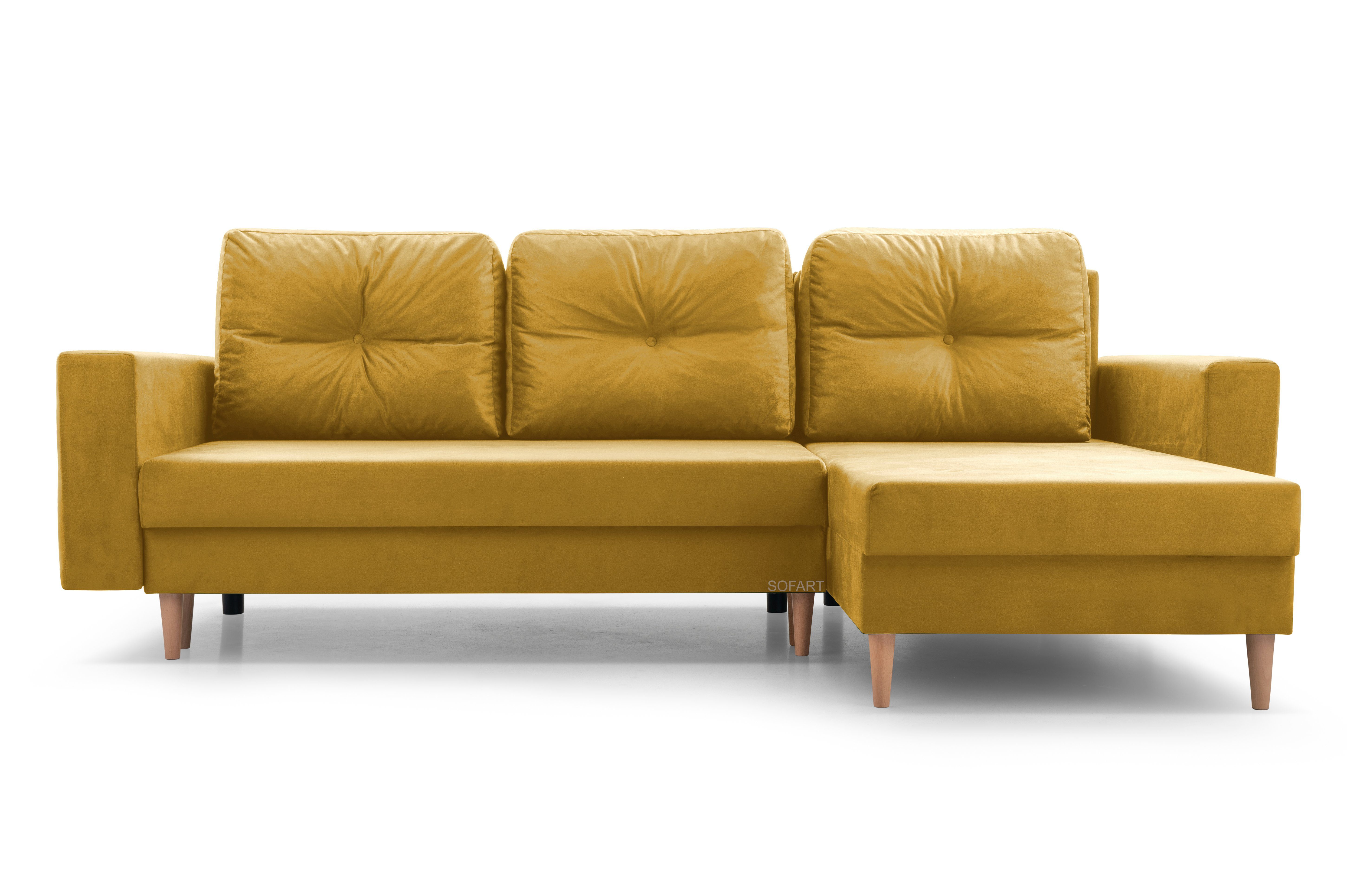 MOEBLO Ecksofa Carl, mane Links als Gelb 32 Sofa L-Form montierbar und Wohnlandschaft, Sofagarnitur Schlafsofa mit Bettkasten - Eckcouch MANILA Wohnzimmer, auch für Schlaffunktion rechts Couch