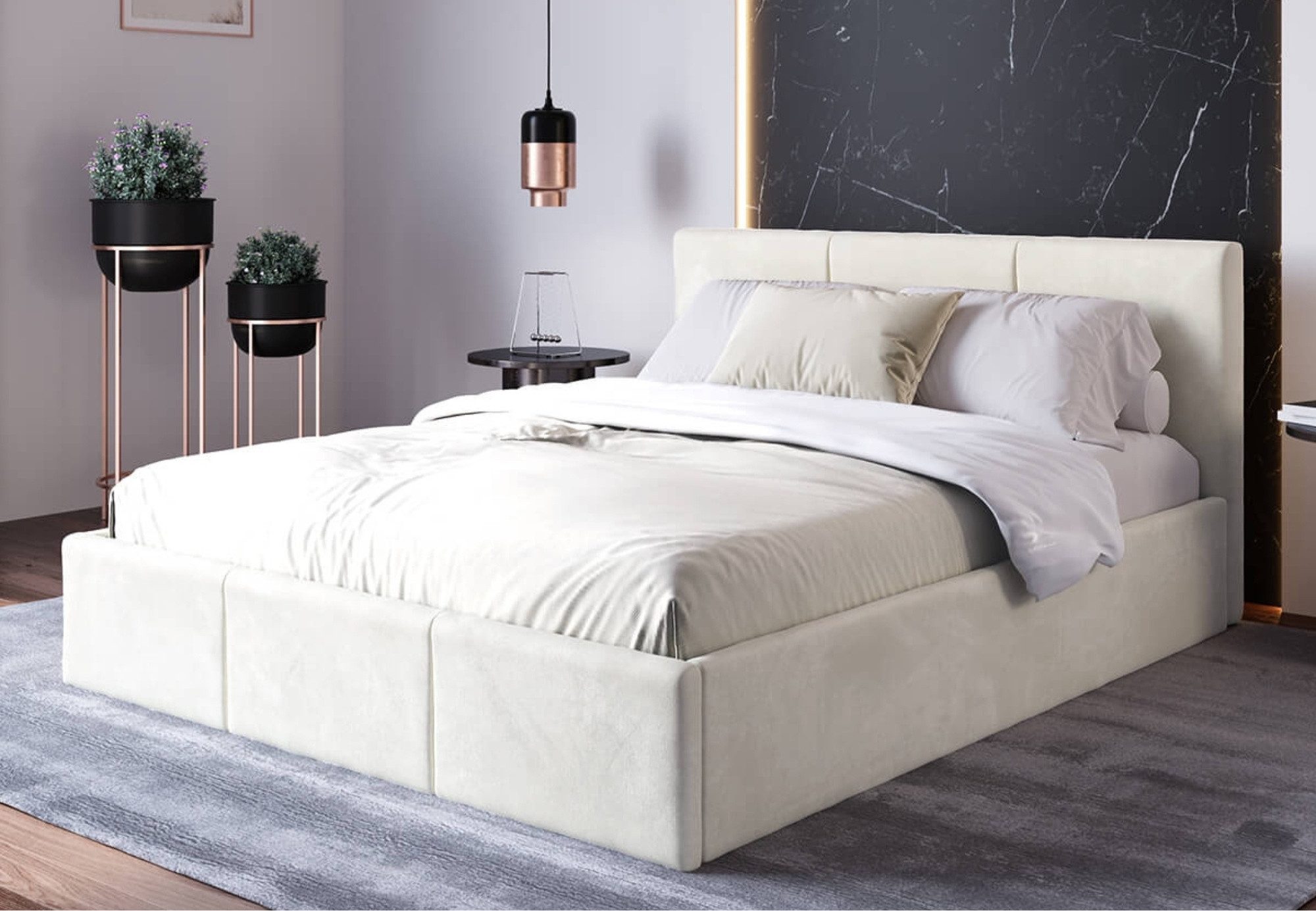 Home Collective Polsterbett Stauraumbett 120x200, 140x200, 160x200, 180x200 cm mit Kopfteil, 120×200 cm, mit Gasdruckfeder, Metallrahmen, Samtpolsterung, Beige