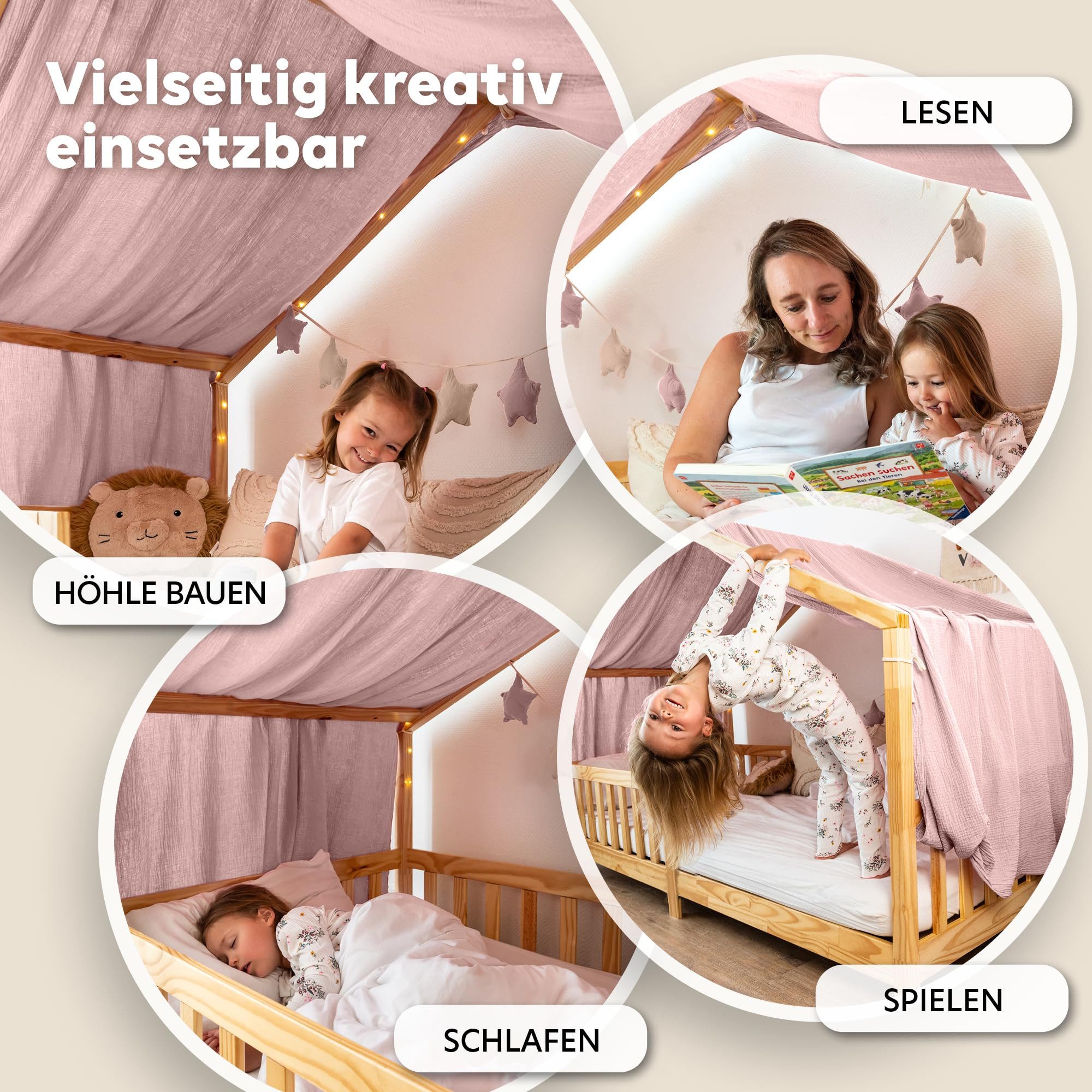 lilimaus Betthimmel Himmel für Hausbett aus Musselin - Länge 320, 360 oder 420 cm (1-tlg), macht das Hausbett zur Kuschelhöhle - weicher, luftiger Musselin