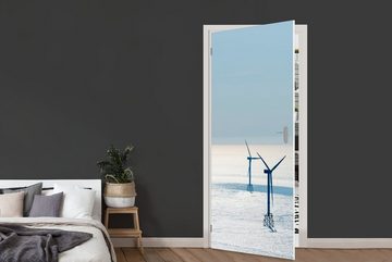 MuchoWow Türtapete Nordsee - Windmühle - Sonne, Matt, bedruckt, (1 St), Fototapete für Tür, Türaufkleber, 75x205 cm