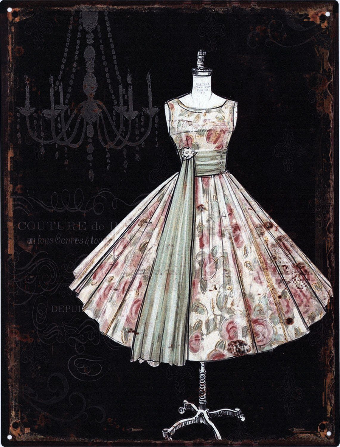 Metallschild Blechschild Blumen Kleid