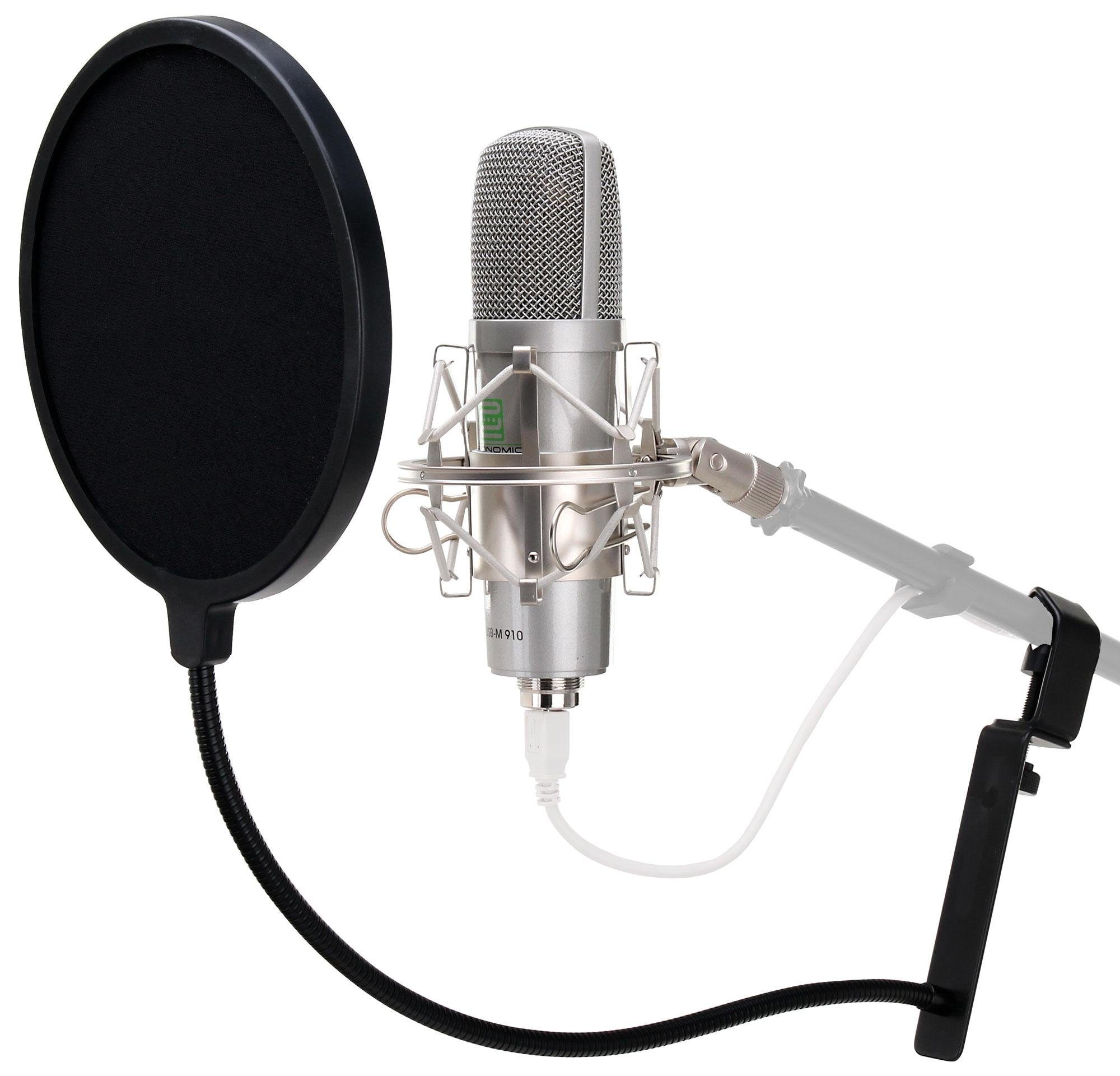Pronomic Mikrofon USB-M 910 Podcast USB-Studiomikrofon Plug & Play  (Popschutz Set, 4-tlg), Inkl. Mikrofonspinne, Etui und 1,7 m USB-Kabel