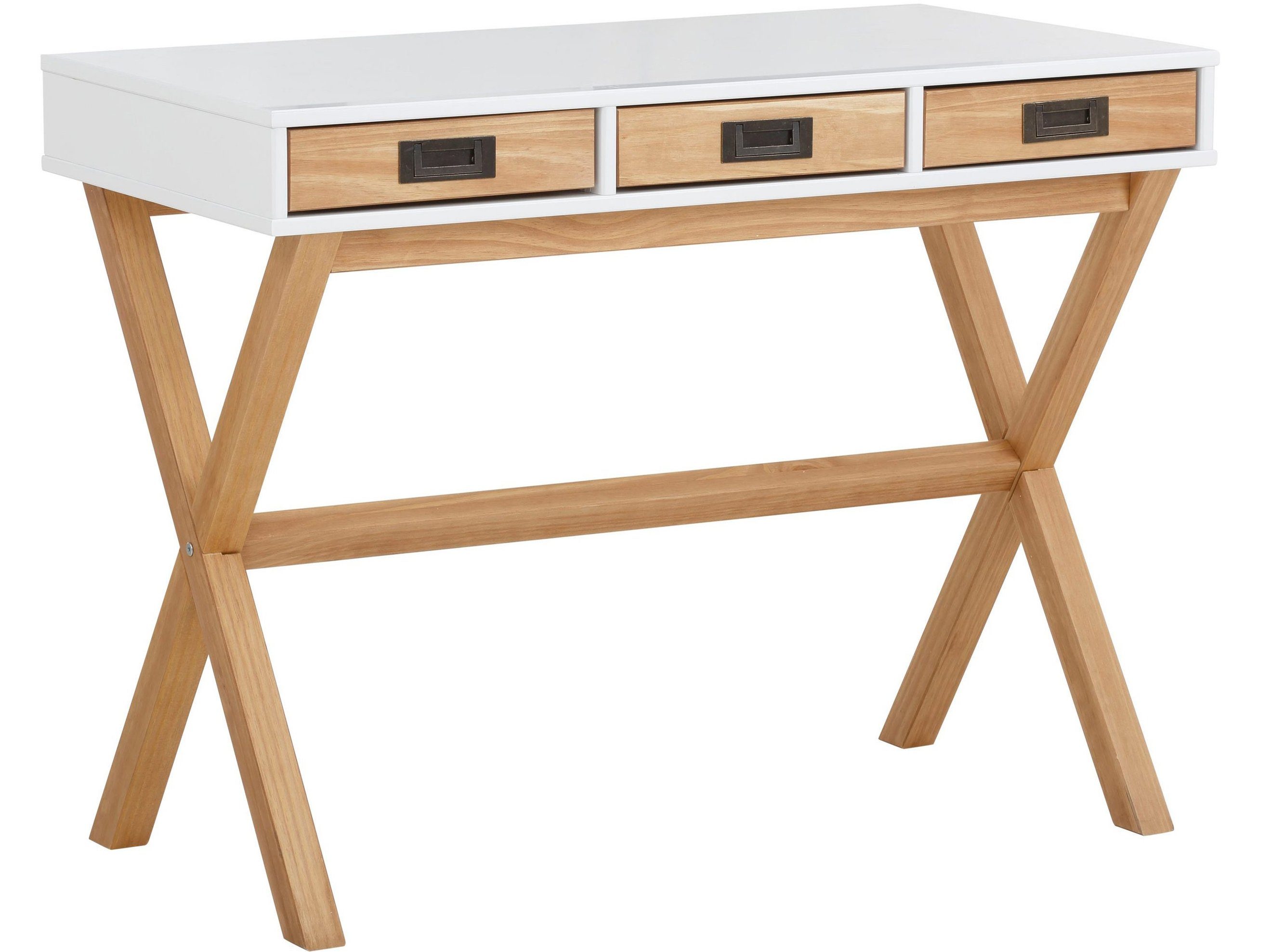 loft24 Schreibtisch Ponto, aus Kiefer Massivholz im modernen Landhausstil weiß | weiß