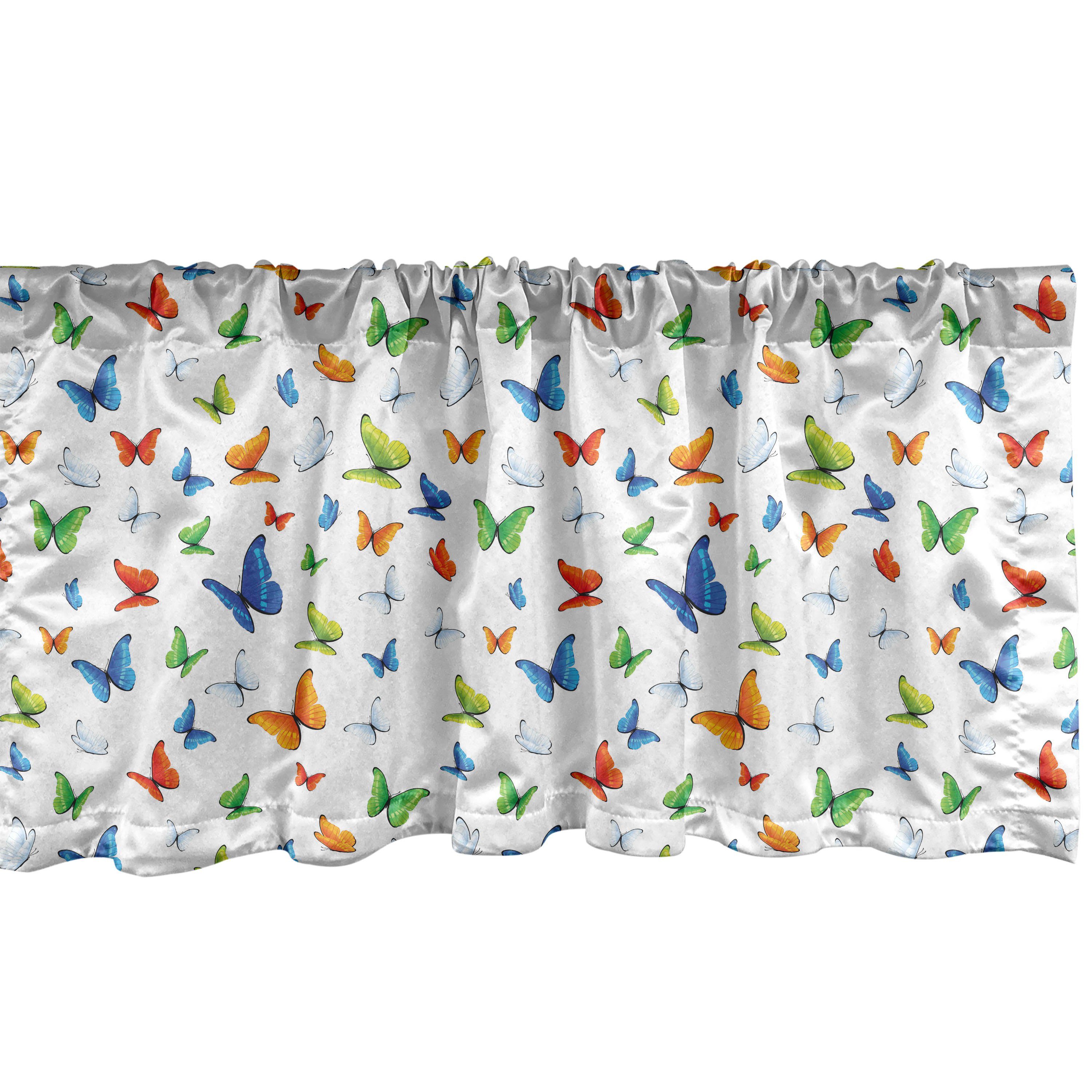 Scheibengardine Vorhang Volant für Küche Schlafzimmer Dekor mit Stangentasche, Abakuhaus, Microfaser, Bunt Schmetterlinge Tier