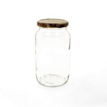 MamboCat Einmachglas 12er Set Rundglas 1062 ml To 82 Holzdekor Deckel incl. Rezeptheft, Glas