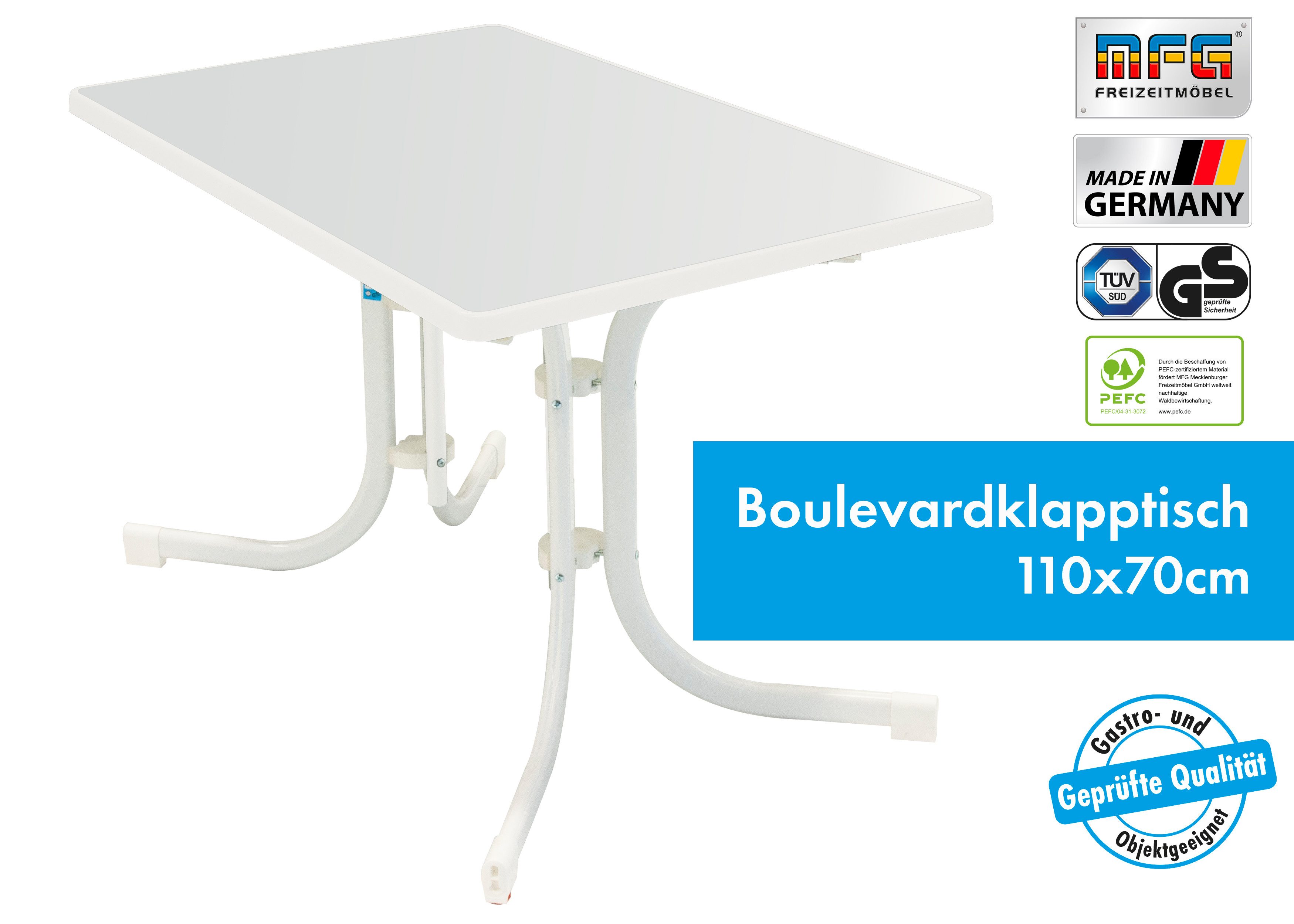 MFG Freizeitmöbel Gartentisch MFG Boulevardklapptisch 110x70 cm, weiß/weiß, günstig online kaufen