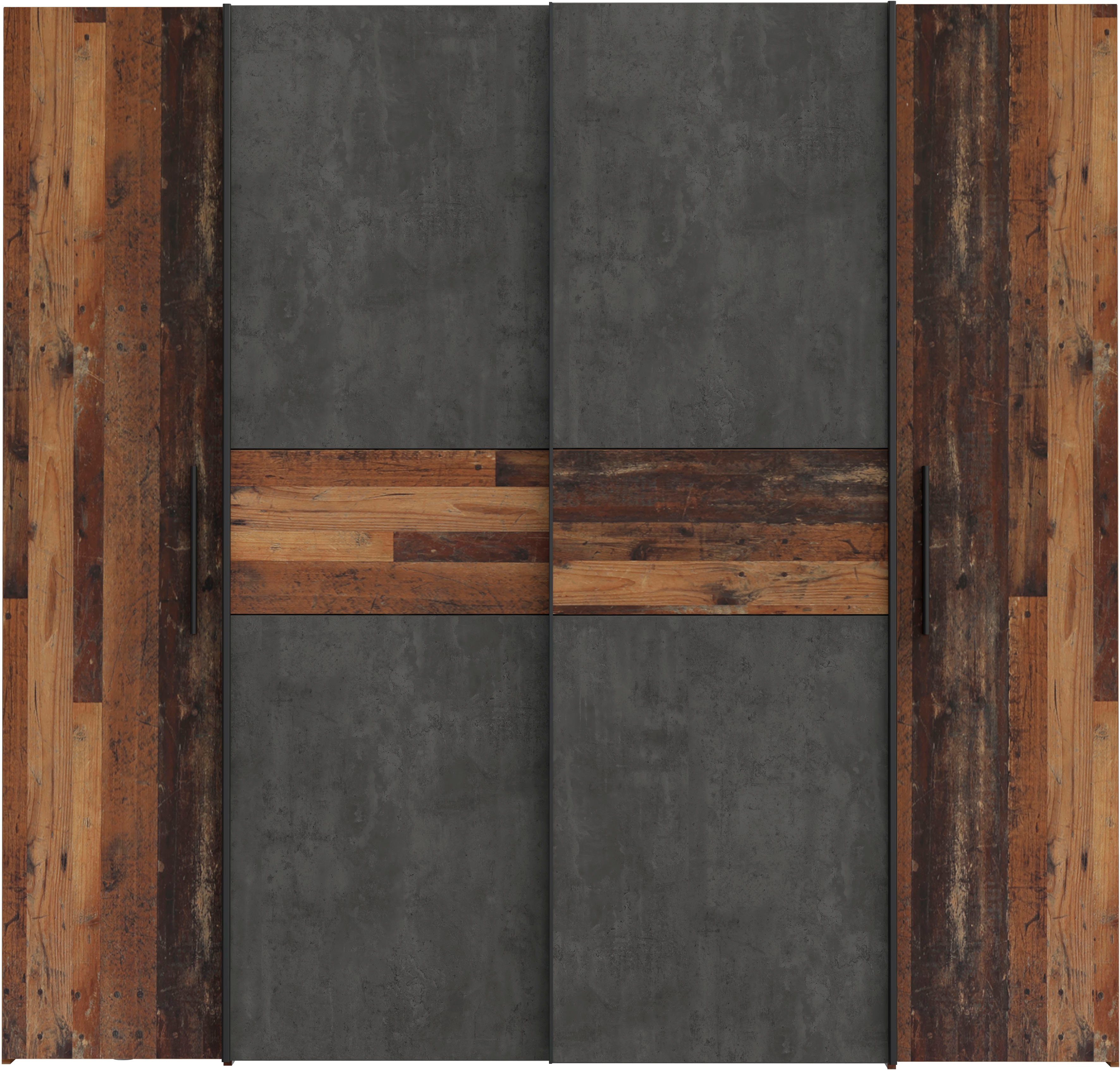 FORTE Kleiderschrank Kalixtus Kombination aus Old-Wood Dreh- / Schwebetüren, Einlegeböden Old-Wood | Vintage Dunkelgrau Vintage Betontopik 8 und