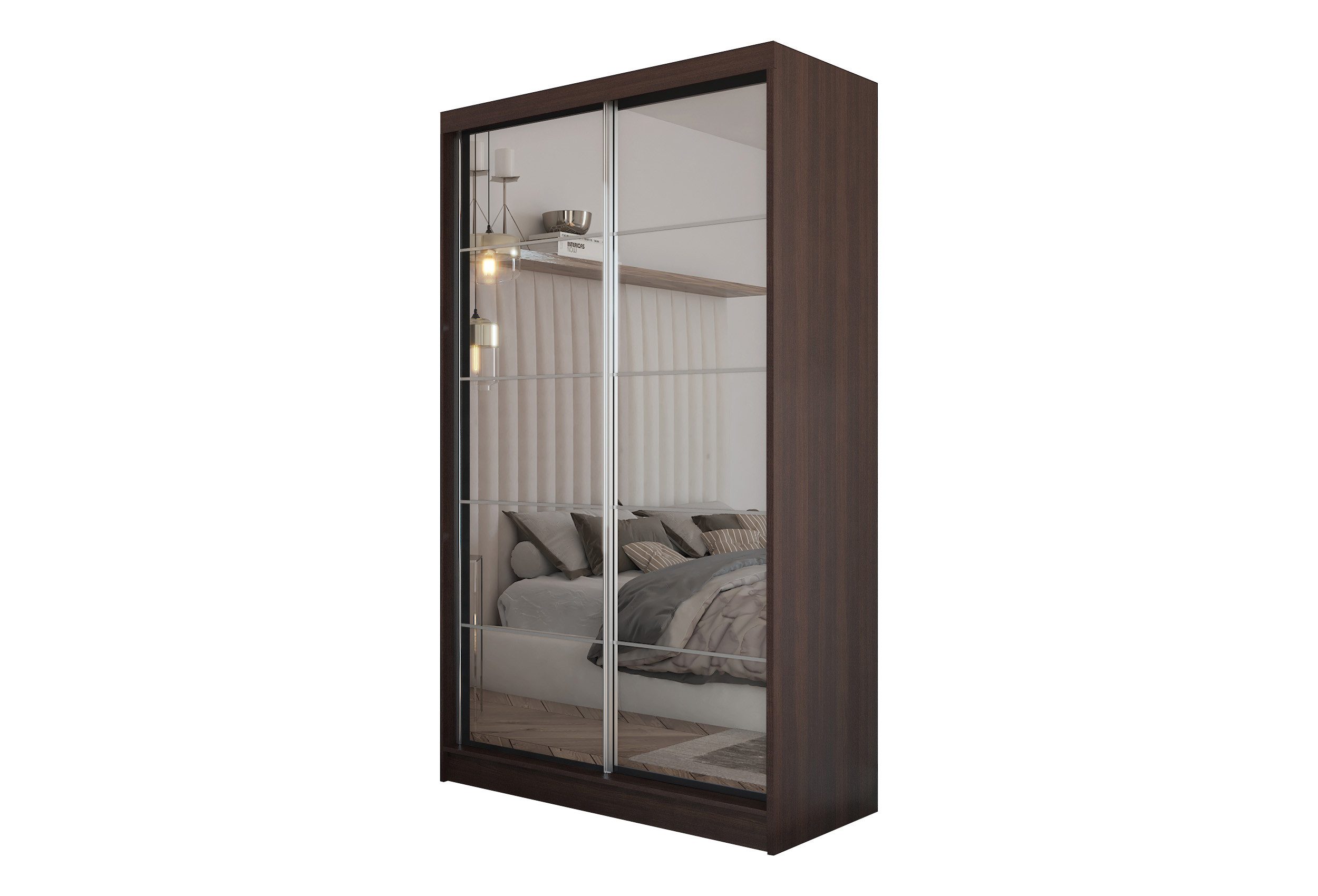 Masseno Schwebetürenschrank FIORELLA 120 cm Kleiderschrank mit Spiegel 2 Türen Wenge
