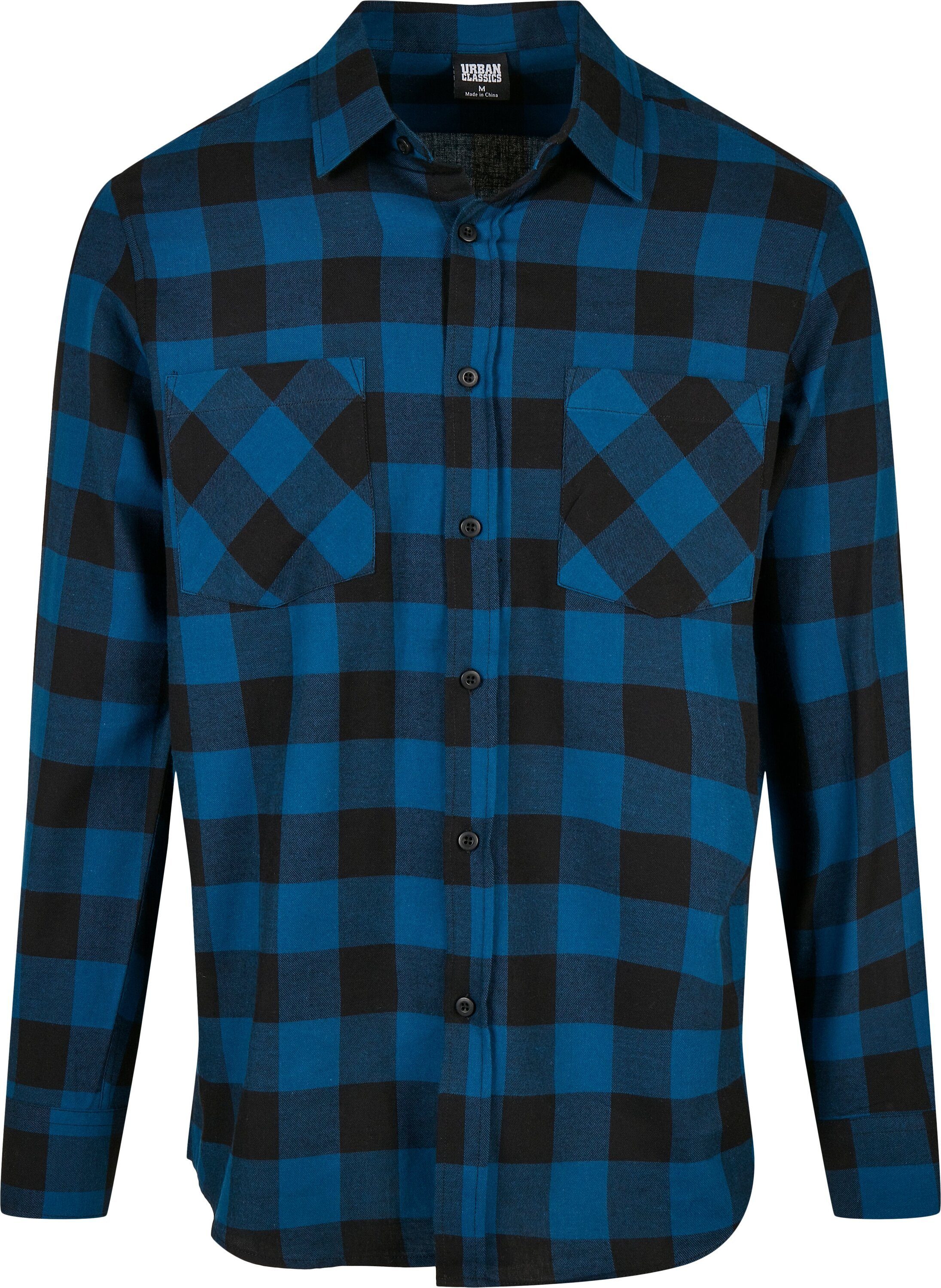 URBAN CLASSICS Langarmshirt Checked Flanell blue/black (1-tlg) Shirt