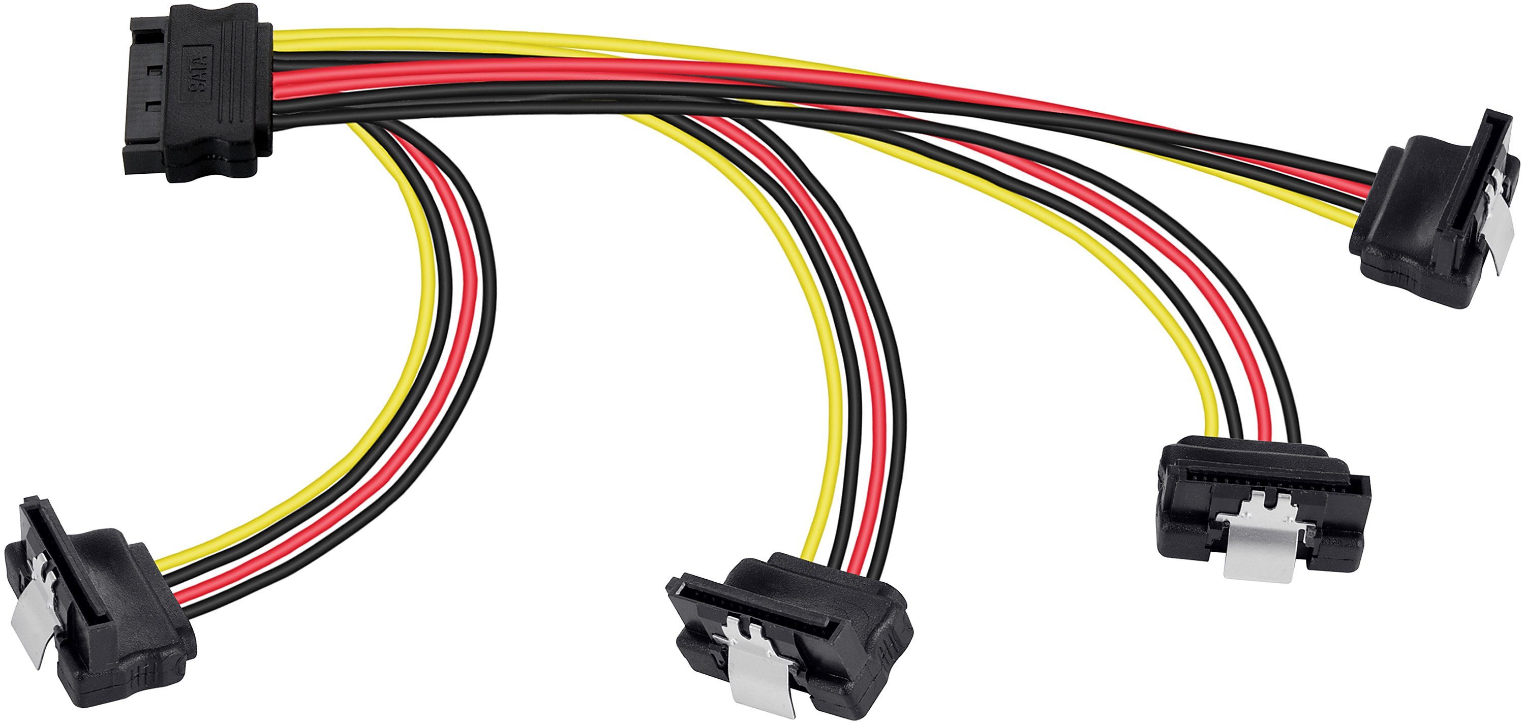 Poppstar SATA Stromkabel Verteiler (20cm) (m) Stromkabel, 4-fach gerade/gewinkelt Stecker Motherboard gewinkelt Buchse für 20cm Adapter auf Splitter Festplatte, 4x (w) HDD, 1x SSD