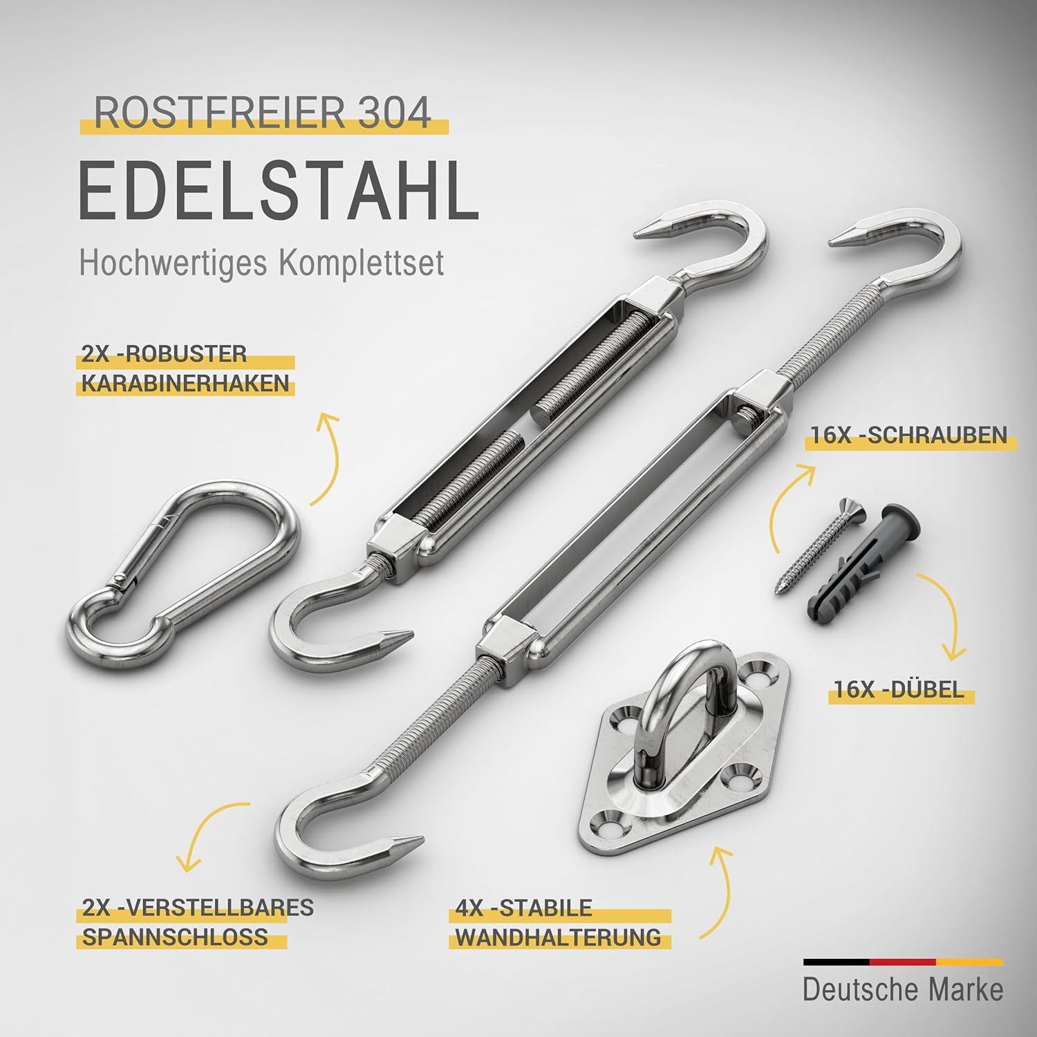 Sol Royal Sonnensegel Sonnensegel Montageset M5 Befestigung Set SolVision Befestigung, Halterung für Sonnen Segel Befestigungsset Wand Rostfreier Edelstahl – Bild 2 von 5