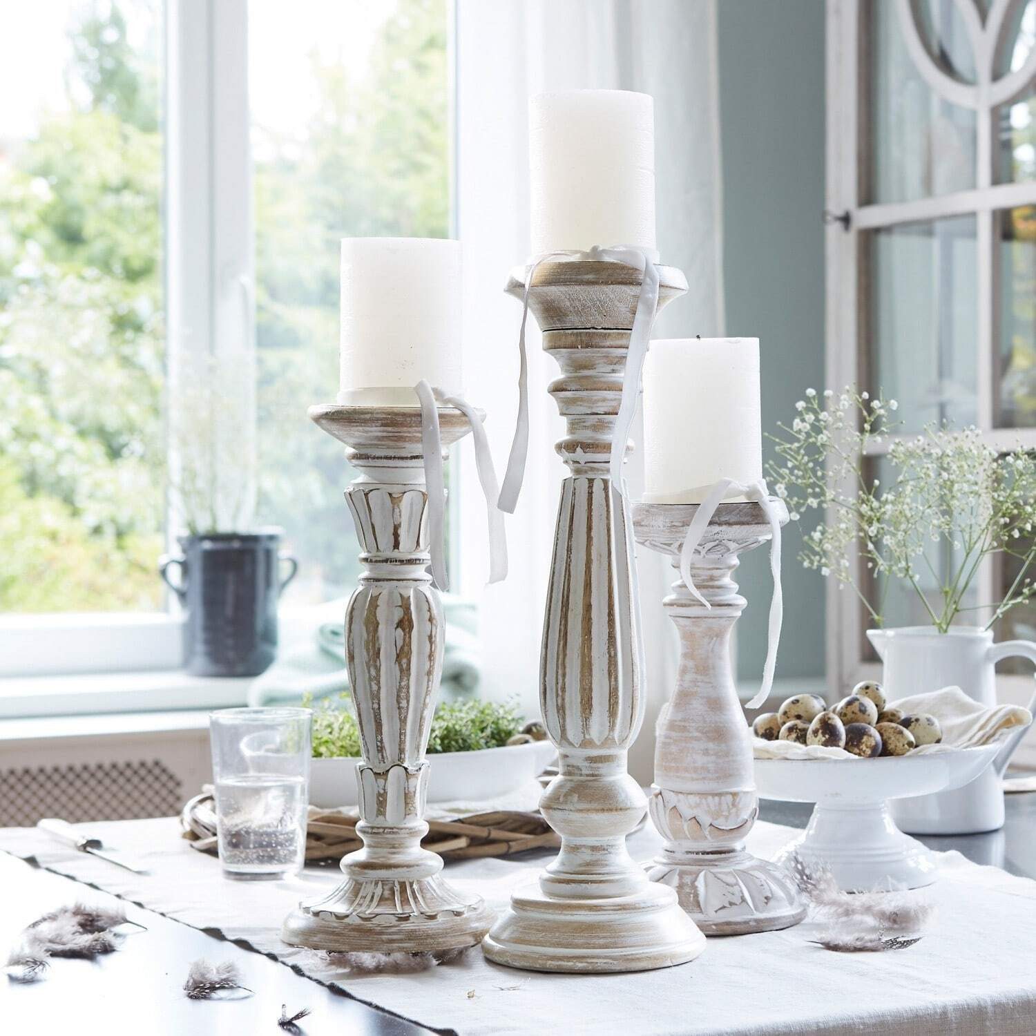 Mirabeau Kerzenständer Kerzenständer 3er Set Folligny antikweiß günstig online kaufen