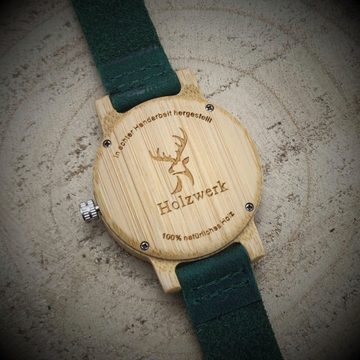 Holzwerk Quarzuhr RAINBOW GREEN bunte kleine Damen Leder & Holz Armband Uhr, grün