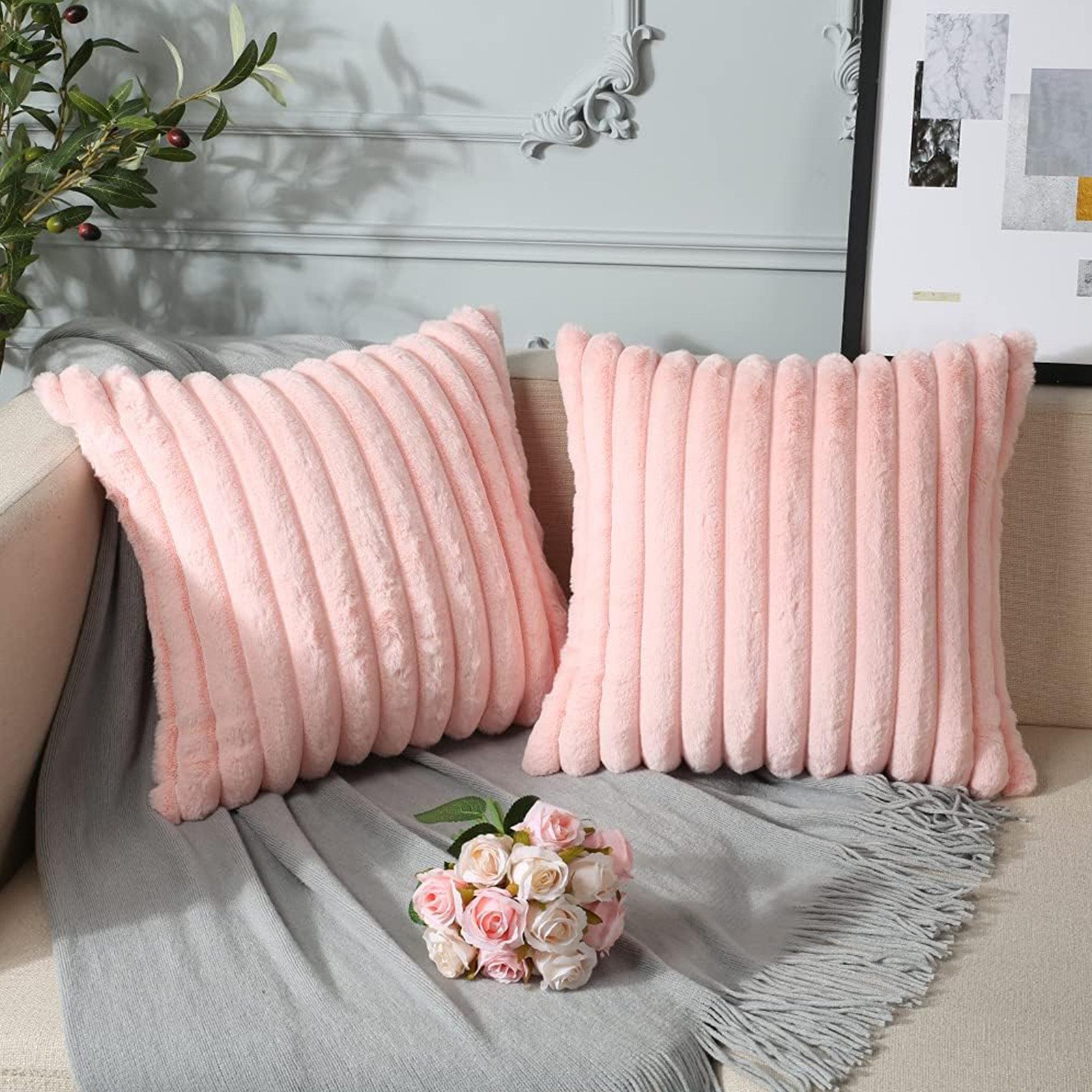 OKWISH Kissenbezüge 2er Set Flauschig Plüsch Deko Dekokissen Sofakissen Zierkissenbezüge, (2 Stück), 50x50 cm Sofakissen Couchkissen Bezug Sofa Schlafzimmer Reißverschluss