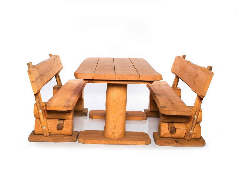 Mega-Holz Gartenlounge-Set »Gartengarnitur Rustikal Pinie«, (Set, 3-tlg., Tisch mit 2 Bänken)
