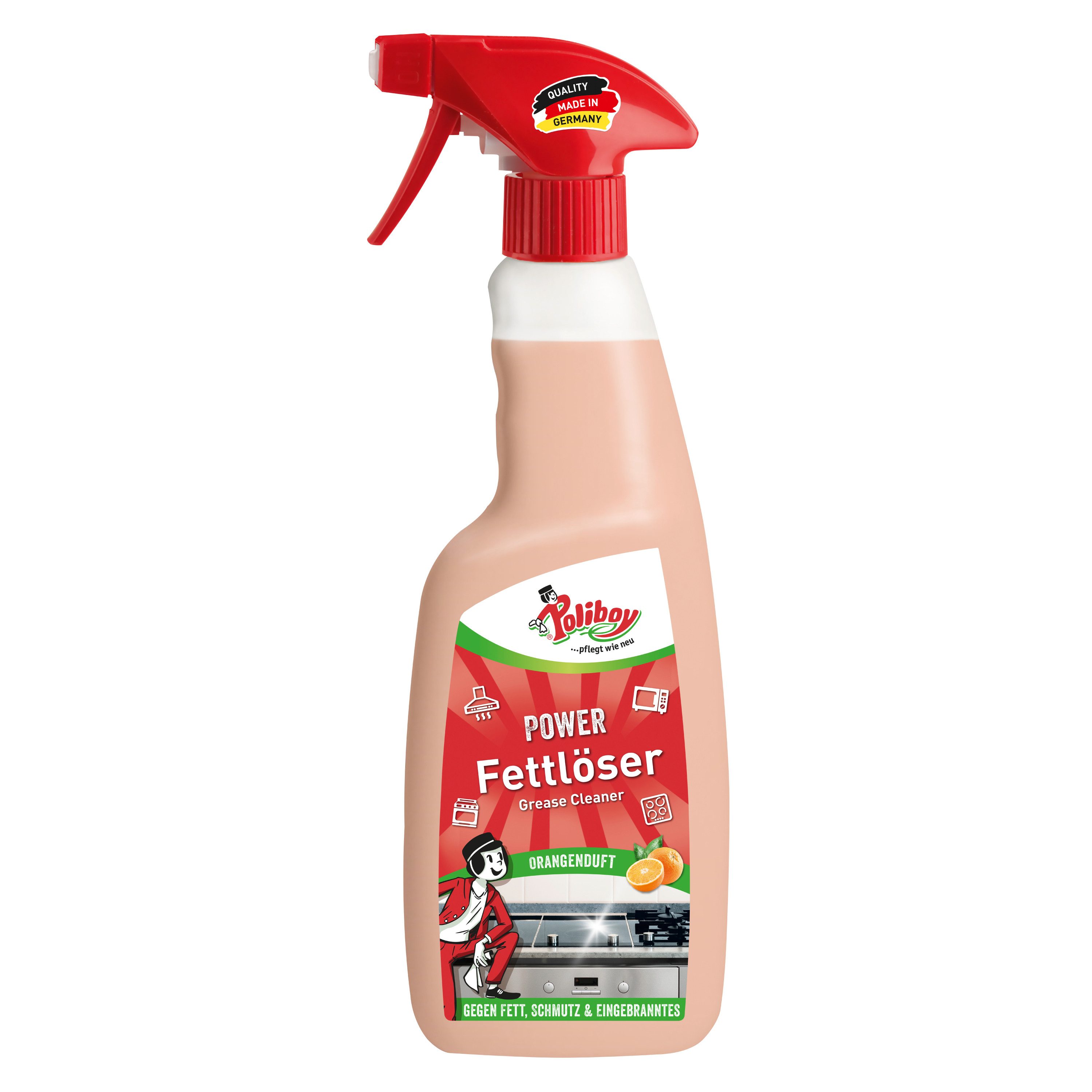 poliboy Power Fettlöser - 500ml Küchenreiniger (gegen Fett, Eingebranntes & Schmutz - Made in Germany)