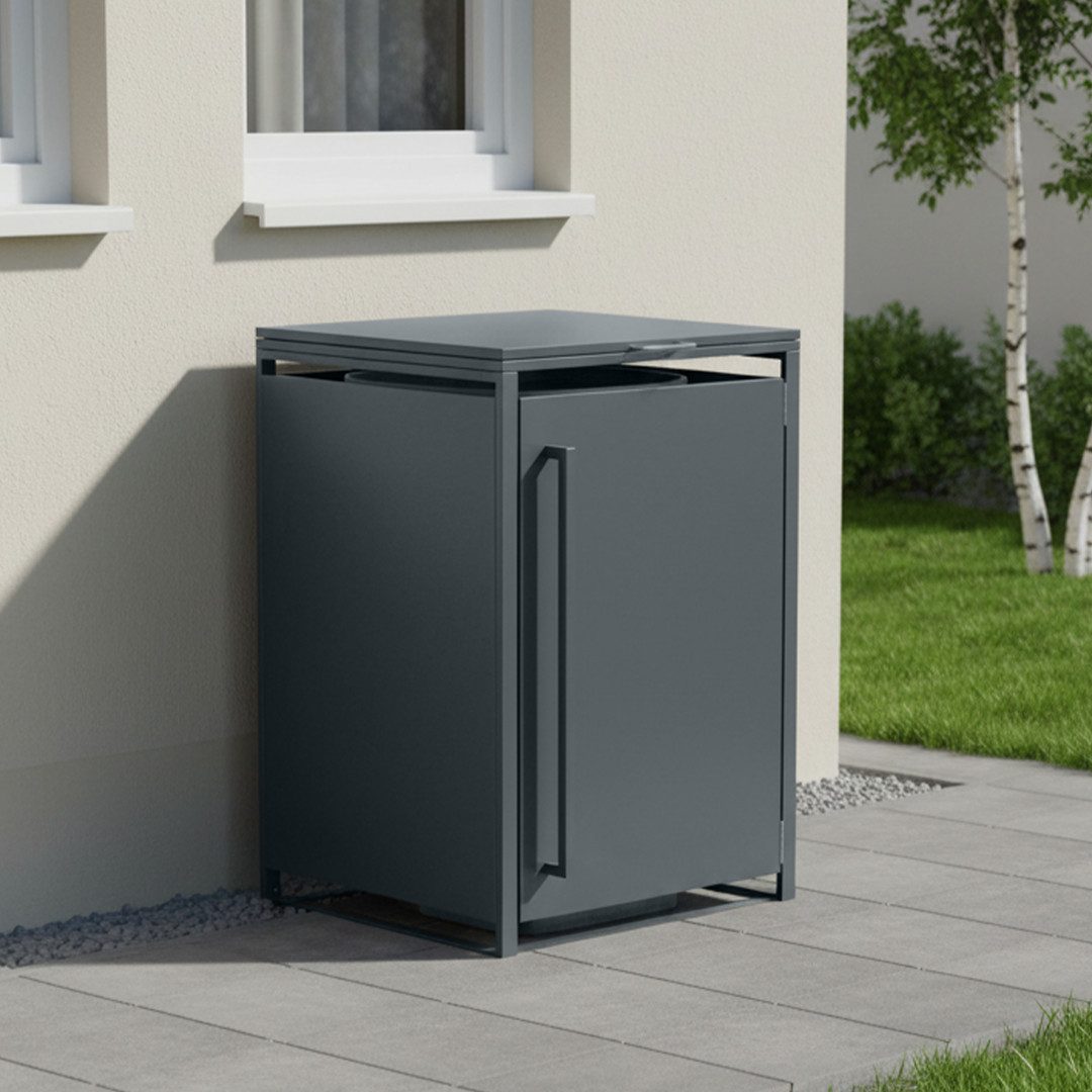 STEELSØN Mülltonnenbox Xalara 240L aus verzinkten Stahl (Anthrazit, verfügbar mit 1, 2, 3, 4, oder 5 Türen), Für 1 Tonne
