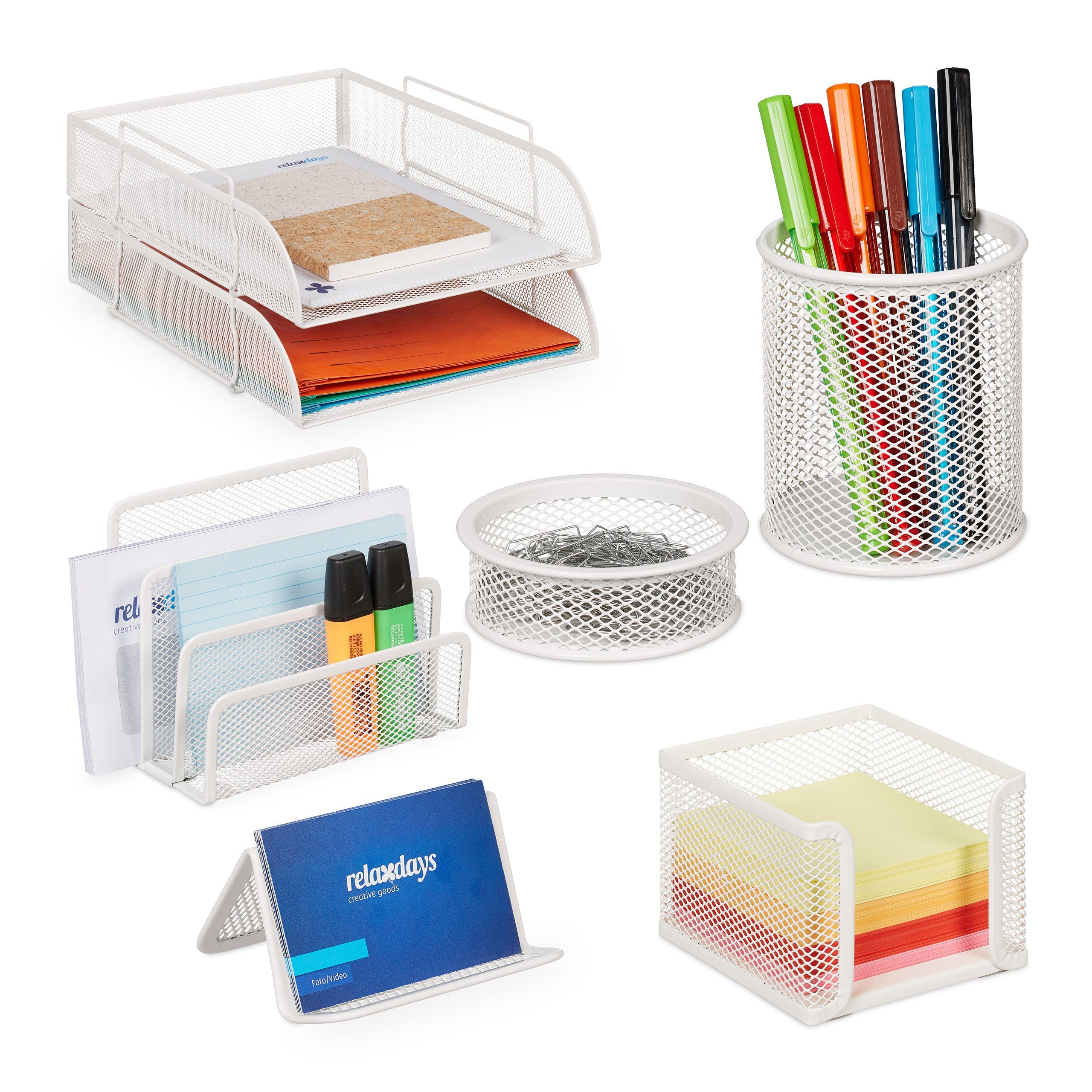 relaxdays Schreibtischaufsatz Schreibtisch Organizer 7-teilig Set