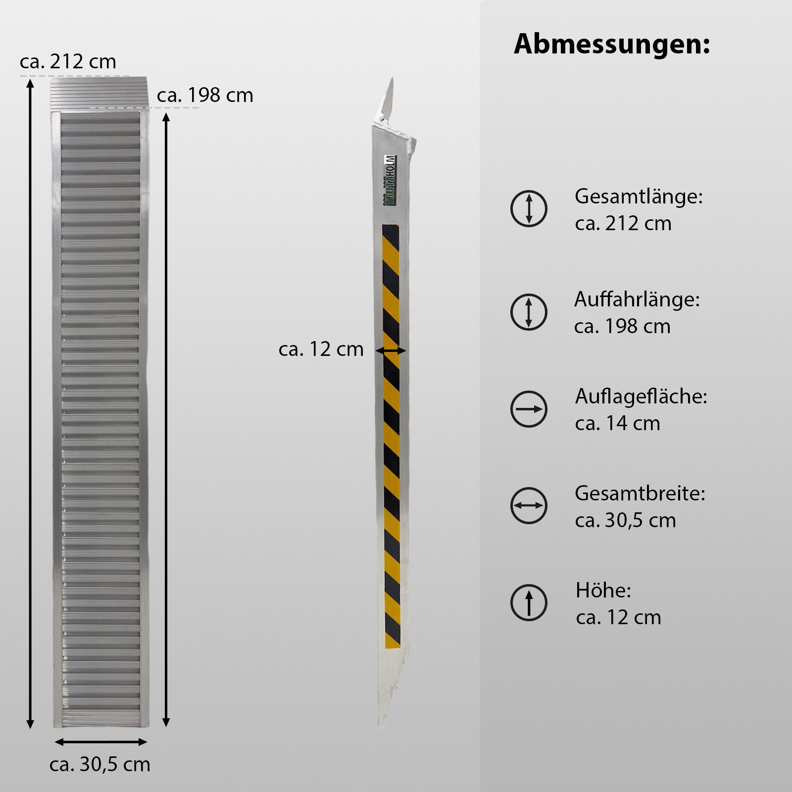 TRUTZHOLM Auffahrrampe Schwerlastrampe 212 cm Traglast 1900 kg Alu Verladerampe Rampe (Stück, 1-St), geringes Eigengewicht