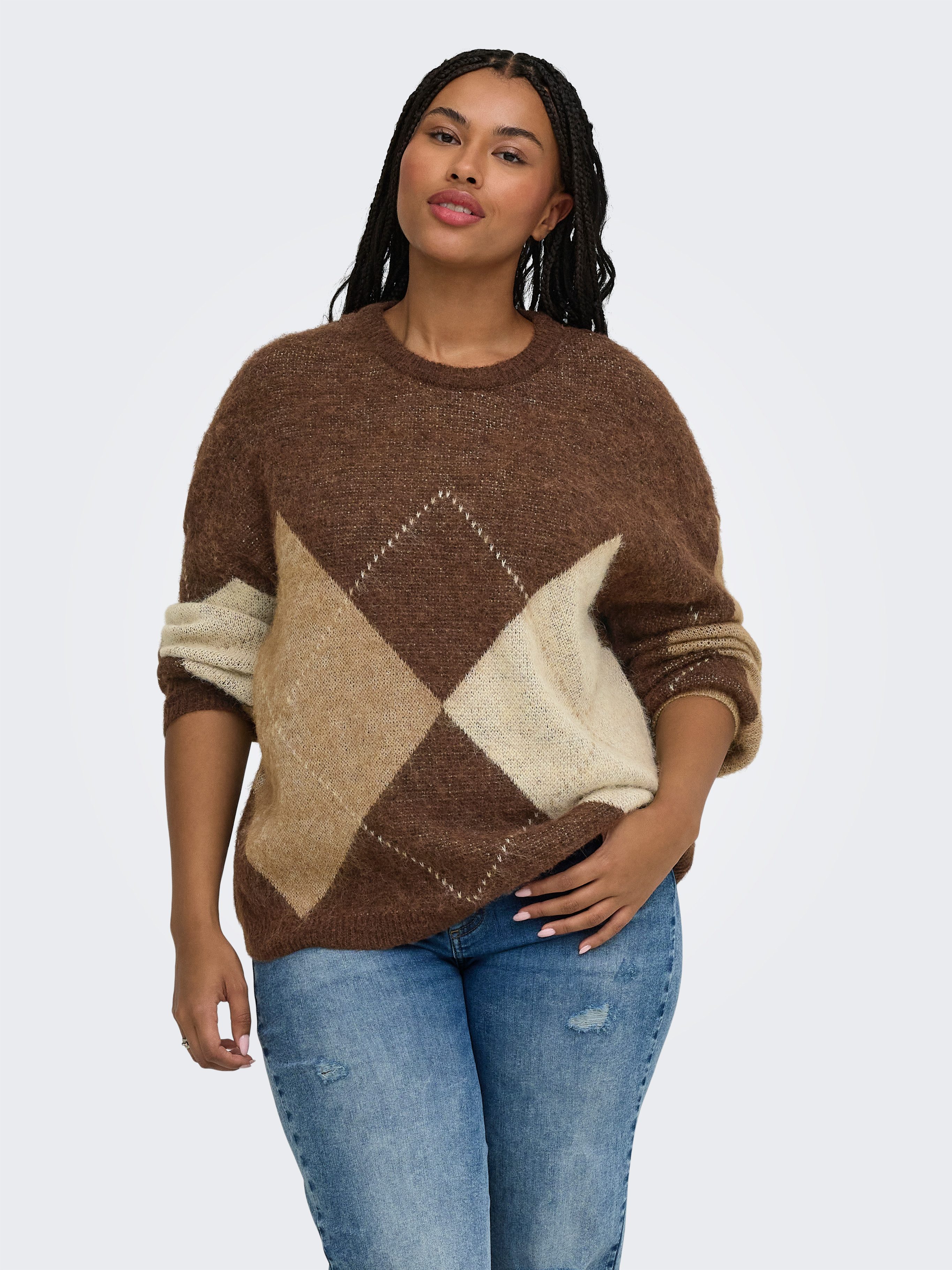 ONLY CARMAKOMA Strickpullover CARNOEME JQ LS O-NECK KNT NOOS Materialmix, regular fit