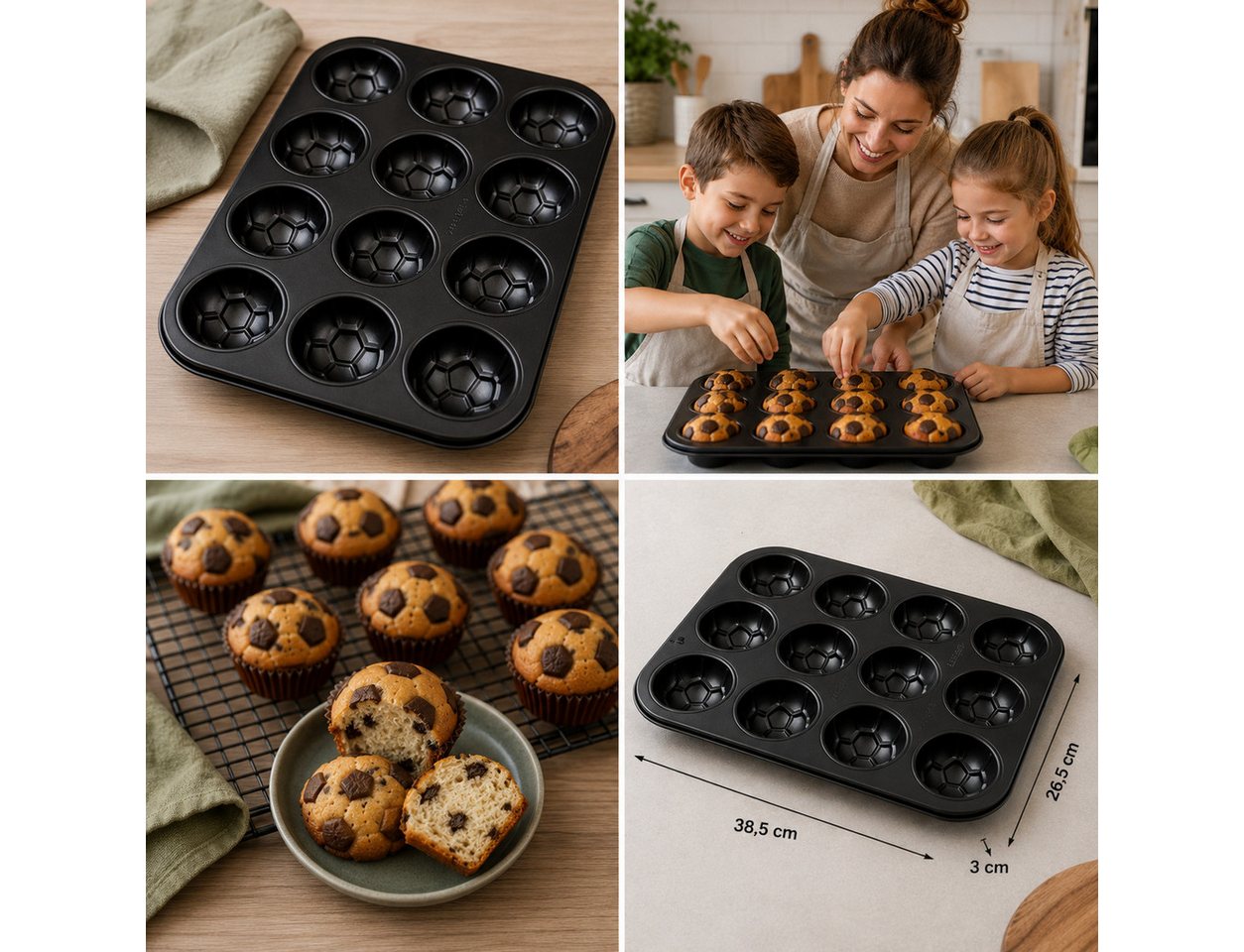 Zenker Backform Fußballmuffin Form für 12 Muffins Hochwertiges Soccer Baking