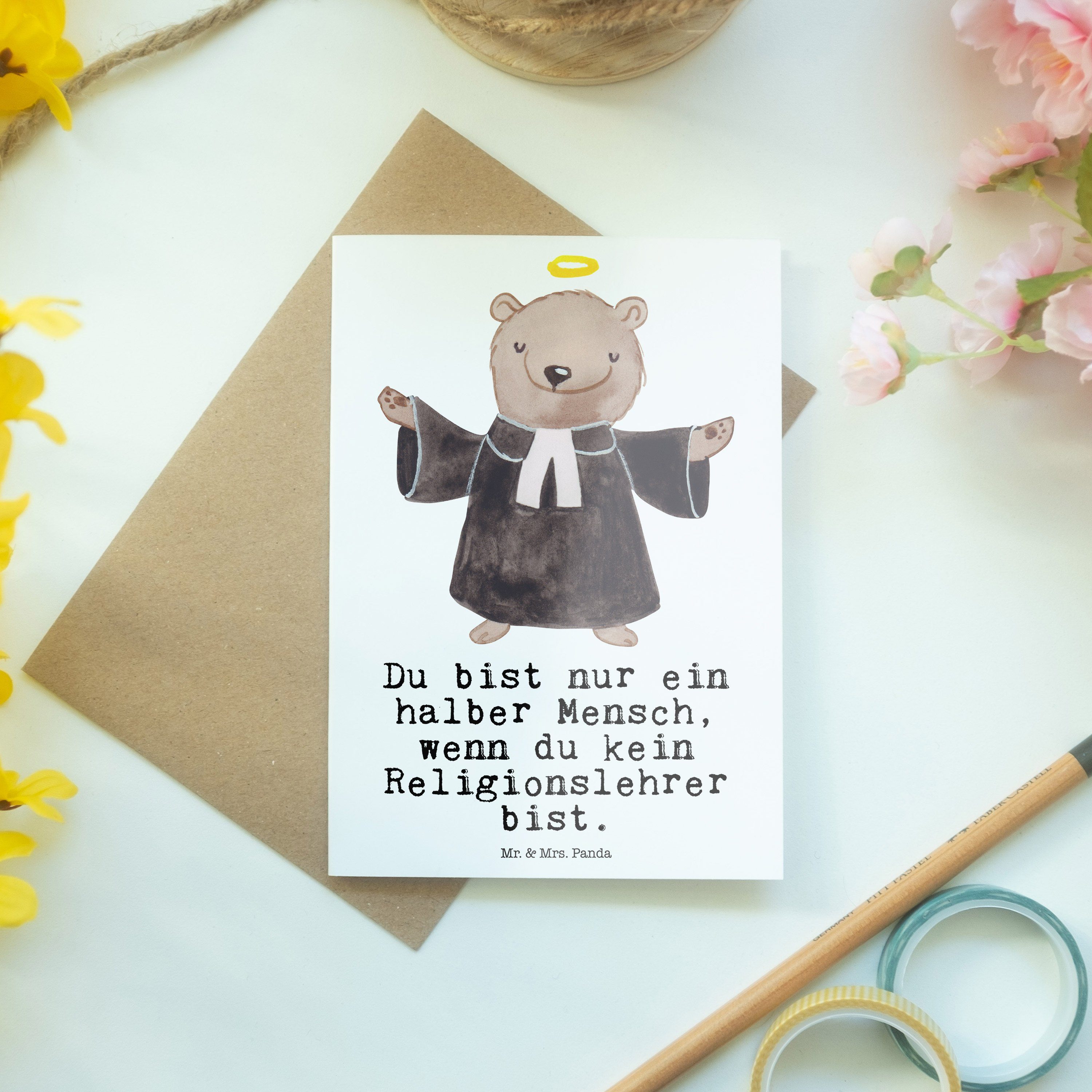 Religionslehrer - & - Schule Mrs. Weiß Geschenk, Mr. Grußkarte Panda Einladungskarte, mit Herz