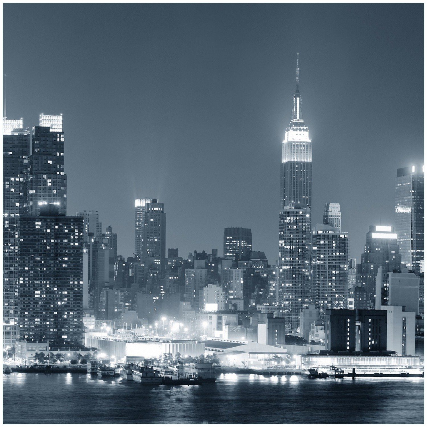 Wallario Memoboard New York Skyline - Schwarz Weiß Blau