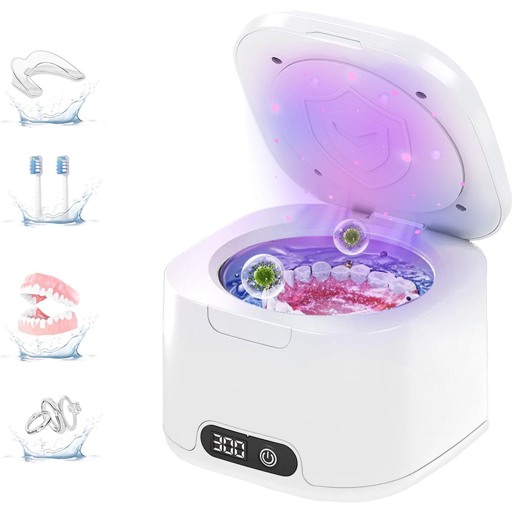 Senmudi Ультразвуковой очиститель Ultraschallreinigungsgerät 50000Hz mit 4 Modes, 340ML Ультразвуковой очиститель - Ultrasonic Cleaner für Zahnersatz,Retainer