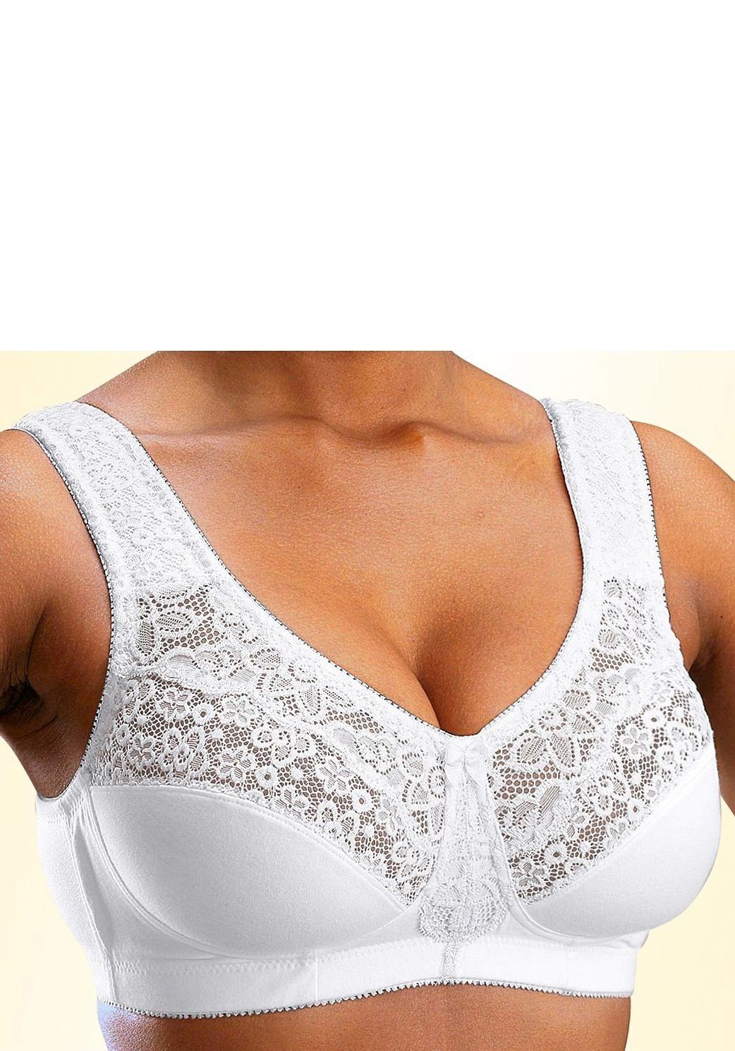 petite fleur by Lascana Entlastungs-BH, BH ohne Bügel, bügelloser BH, Komfort-BH, Baumwoll-BH (Packung, 2 Stück) mit breiten Trägern & Spitzeneinsätzen, große G – Bild 3 von 5