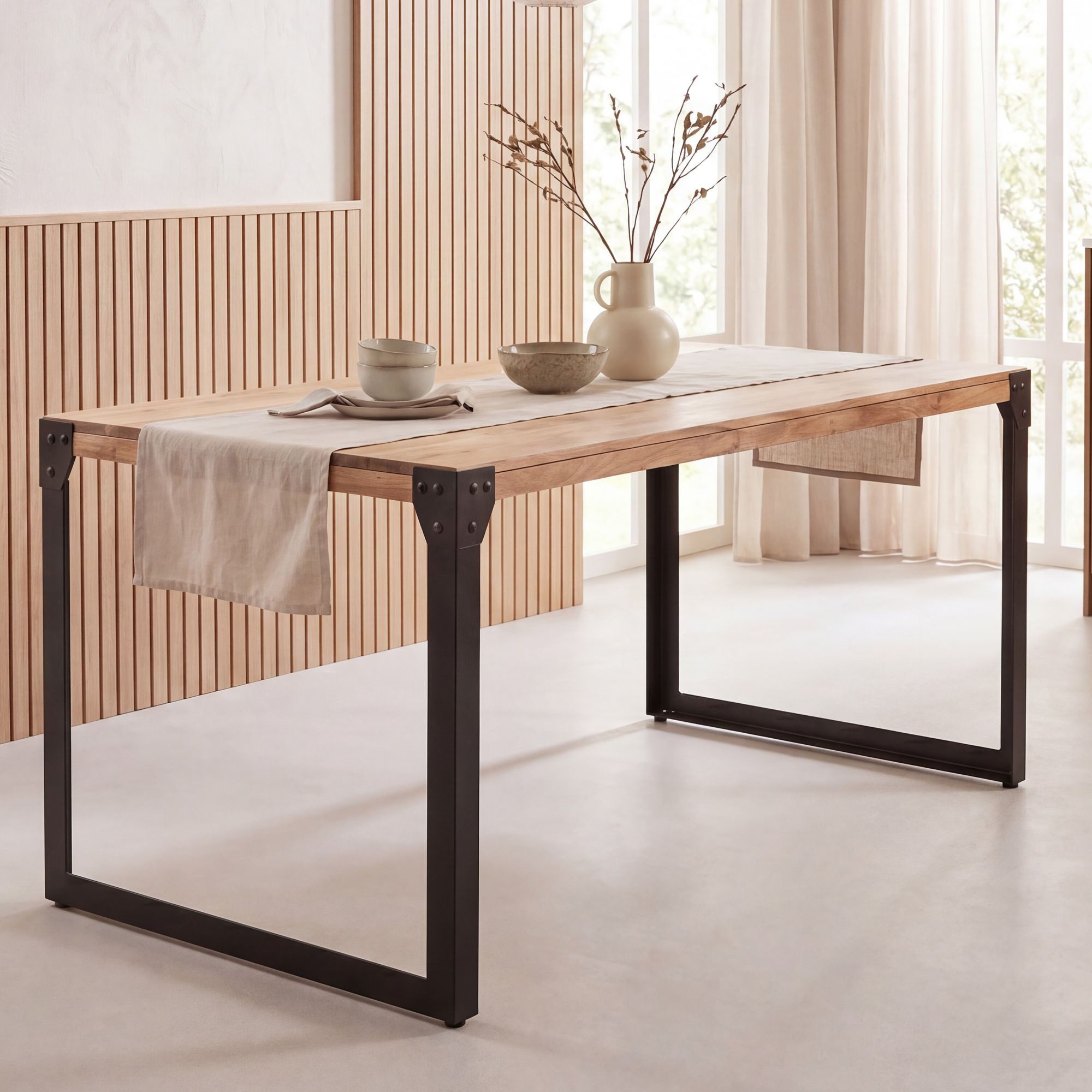 FINEBUY Esstisch FB105165 Akazie Esszimmertisch 120cm Massivholz Küchentisch Industrial (Holztisch Esszimmer Modern, Esszimmertisch Klein), Akazie Massivholz Rechteckig, 120x60x76 cm, Modern