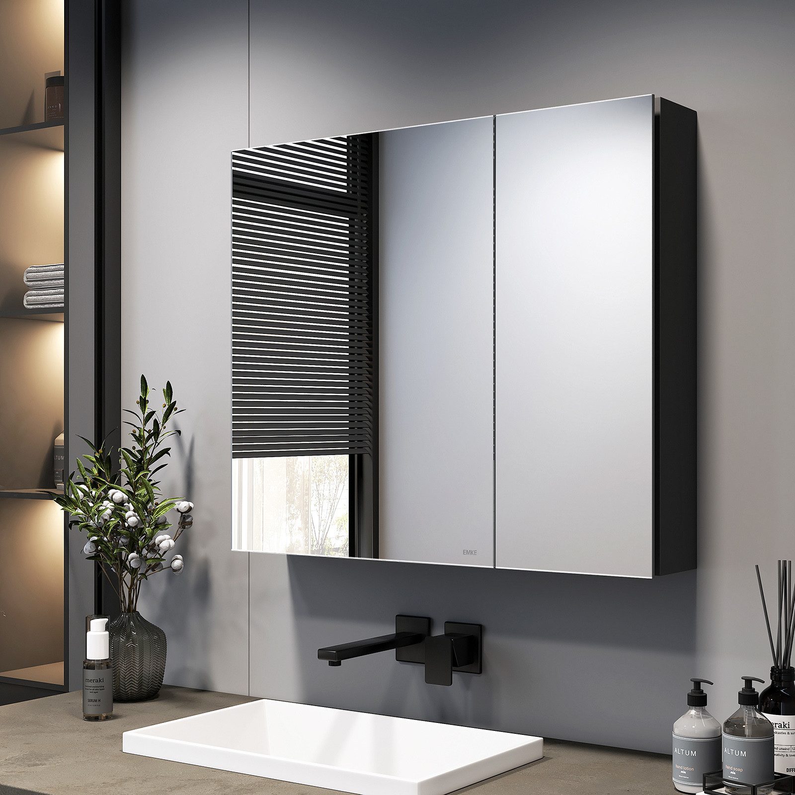 Spiegelschrank 75×65 /85×65cm 2-türig Badspiegelschrank Verstellbare Glasregale
