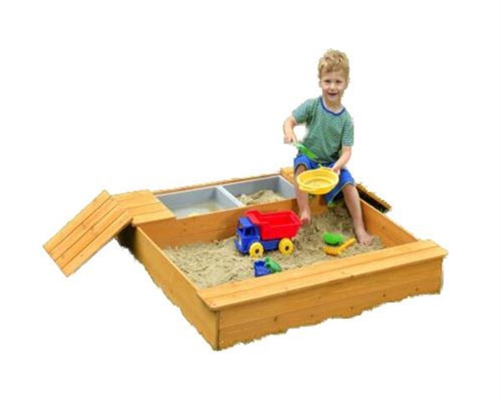 GASPO Sandkasten Sandkasten Sitzbank Fächer Sandkisten Sandbox 125x121 31087, (1-tlg), 125 x 121 x 17,5 cm