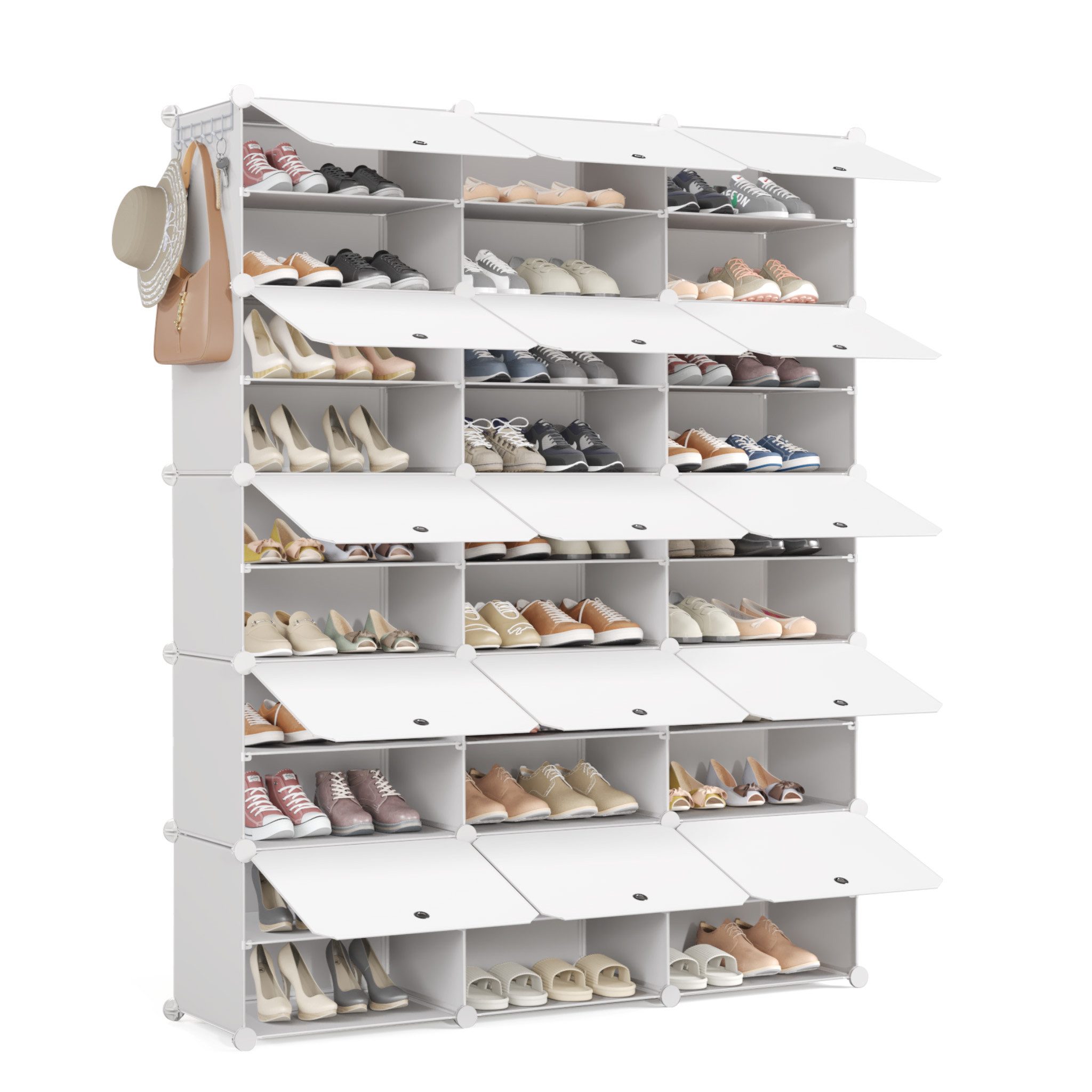 Mondeer Schuhregal Schuhschrank, Kunststoff-Schuhschrank mit Tür, Platzsparend, für 30-60 Paar Schuhe